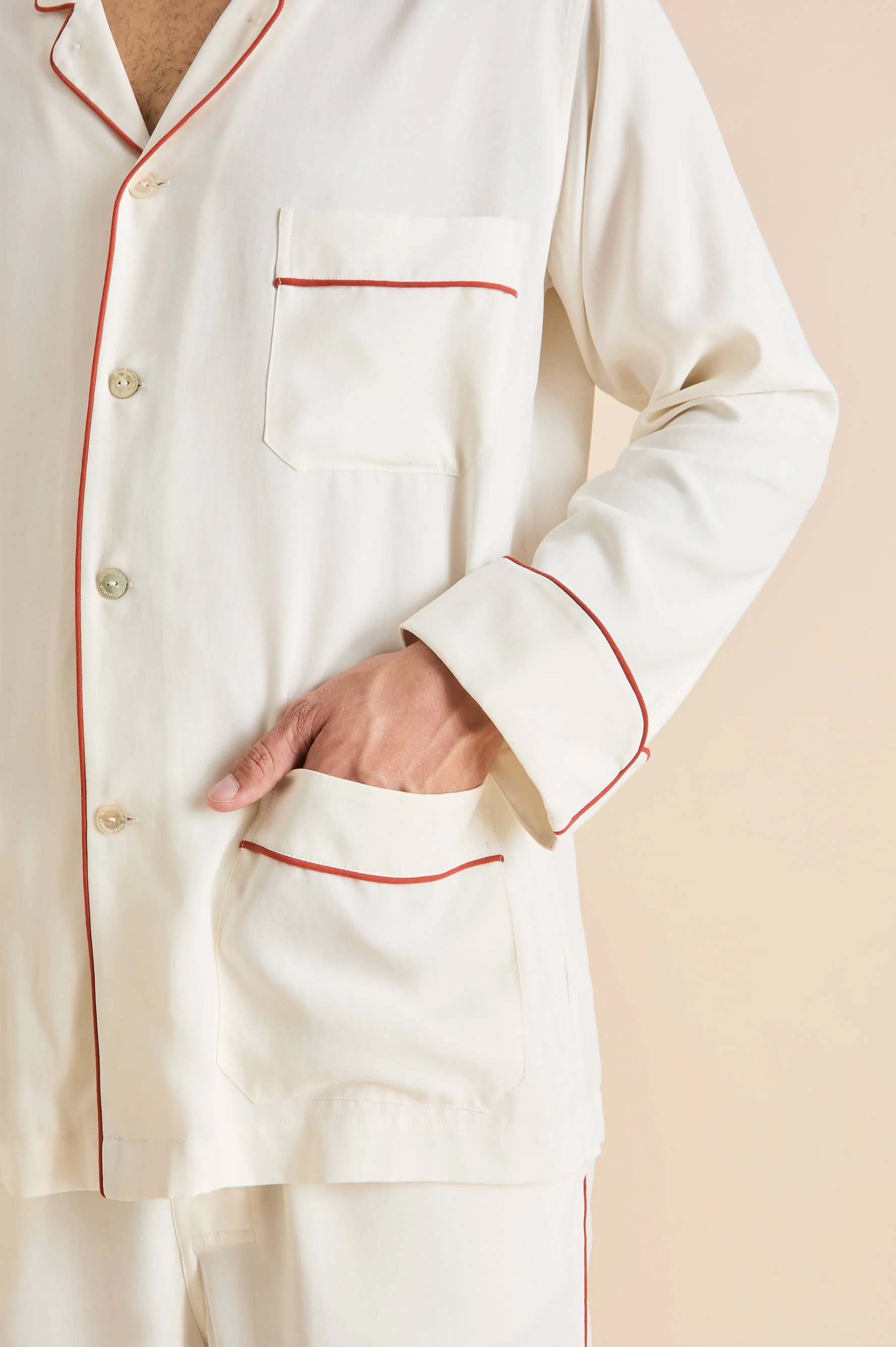 Laurent Ivory Rust Pyjamas in Sandwashed Silk - Image 6