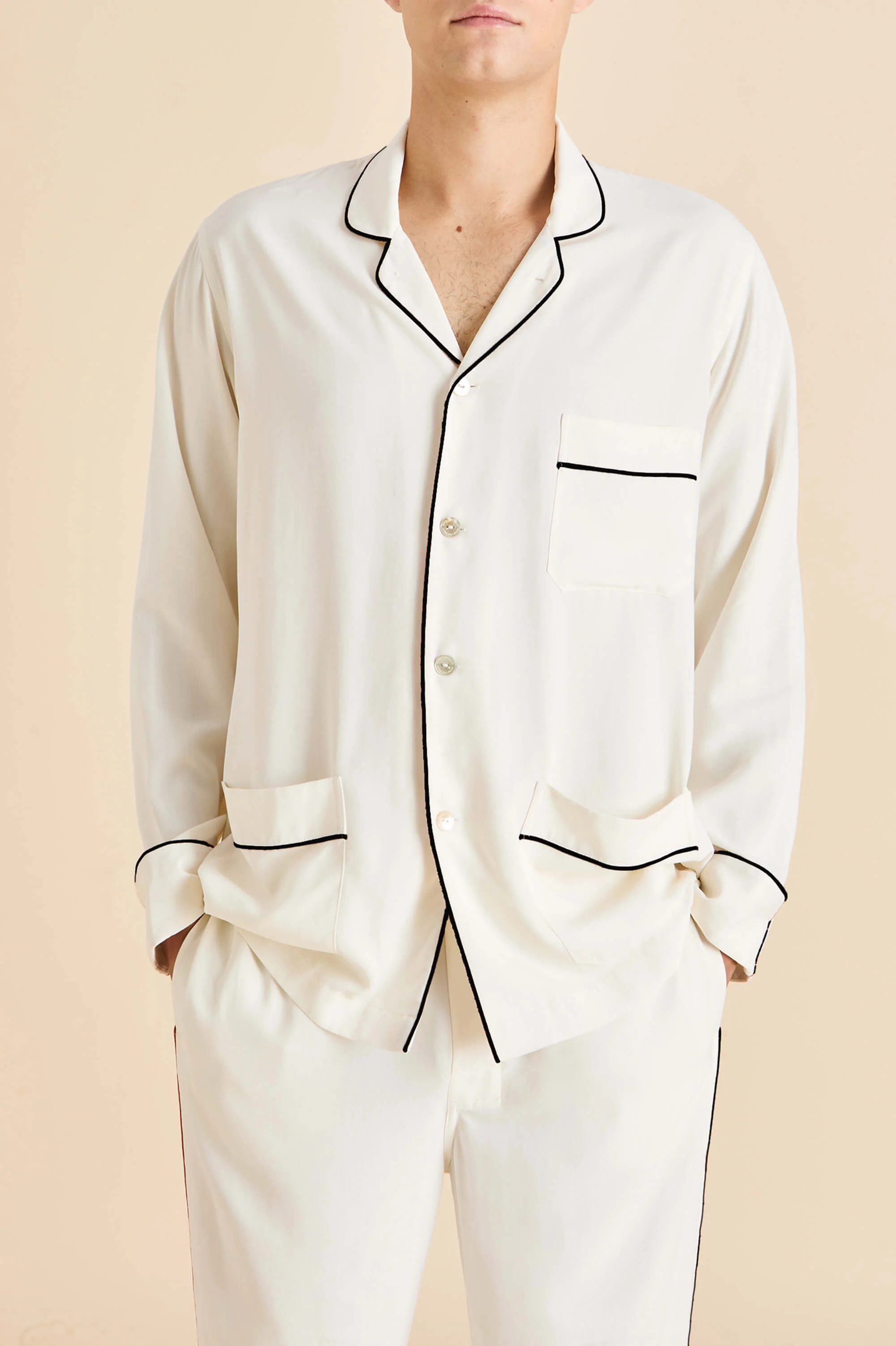 Laurent Ivory Pyjamas in Sandwashed Silk - Image 3