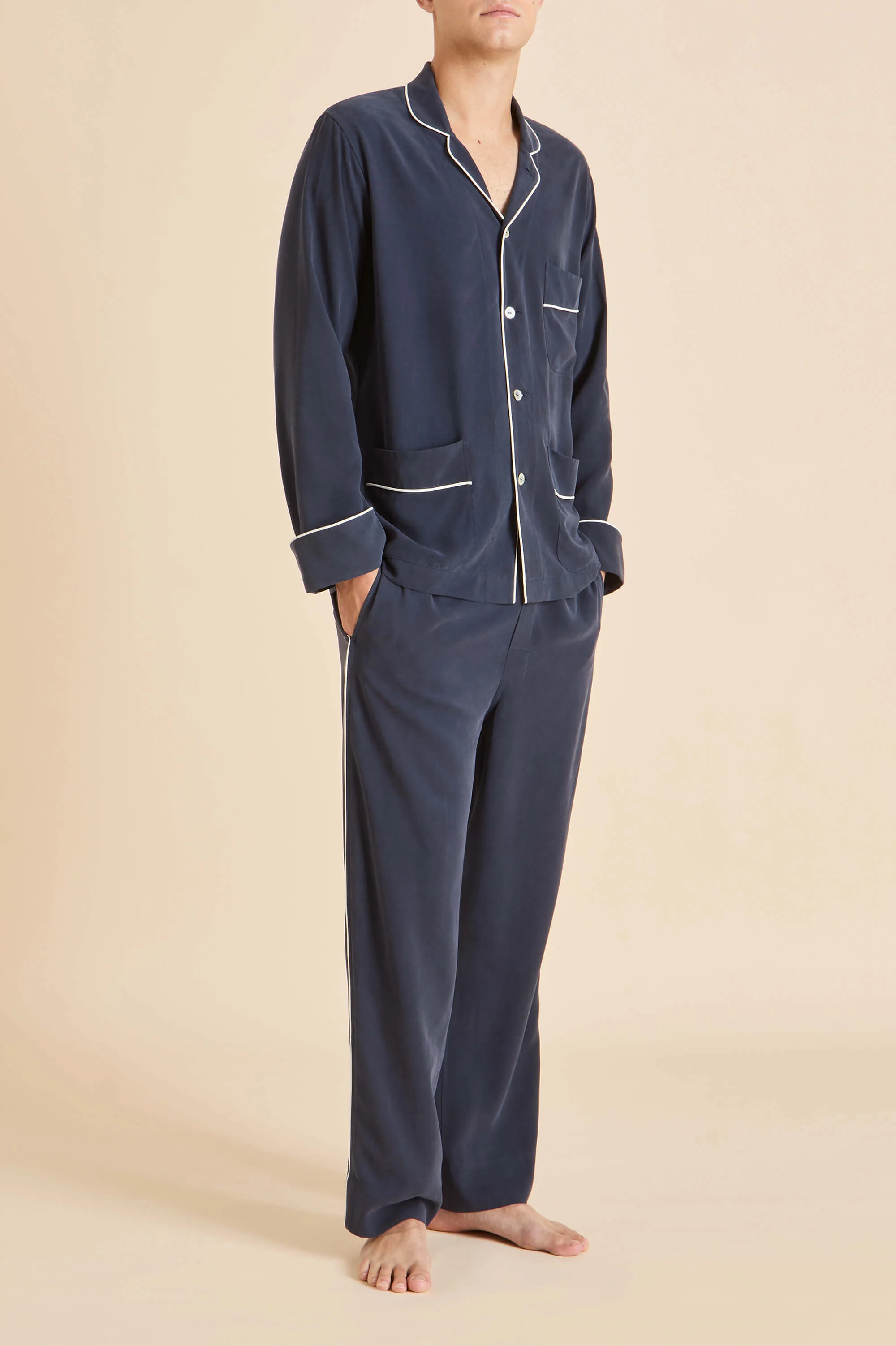 Laurent Navy Pyjamas in Sandwashed Silk - Image 3