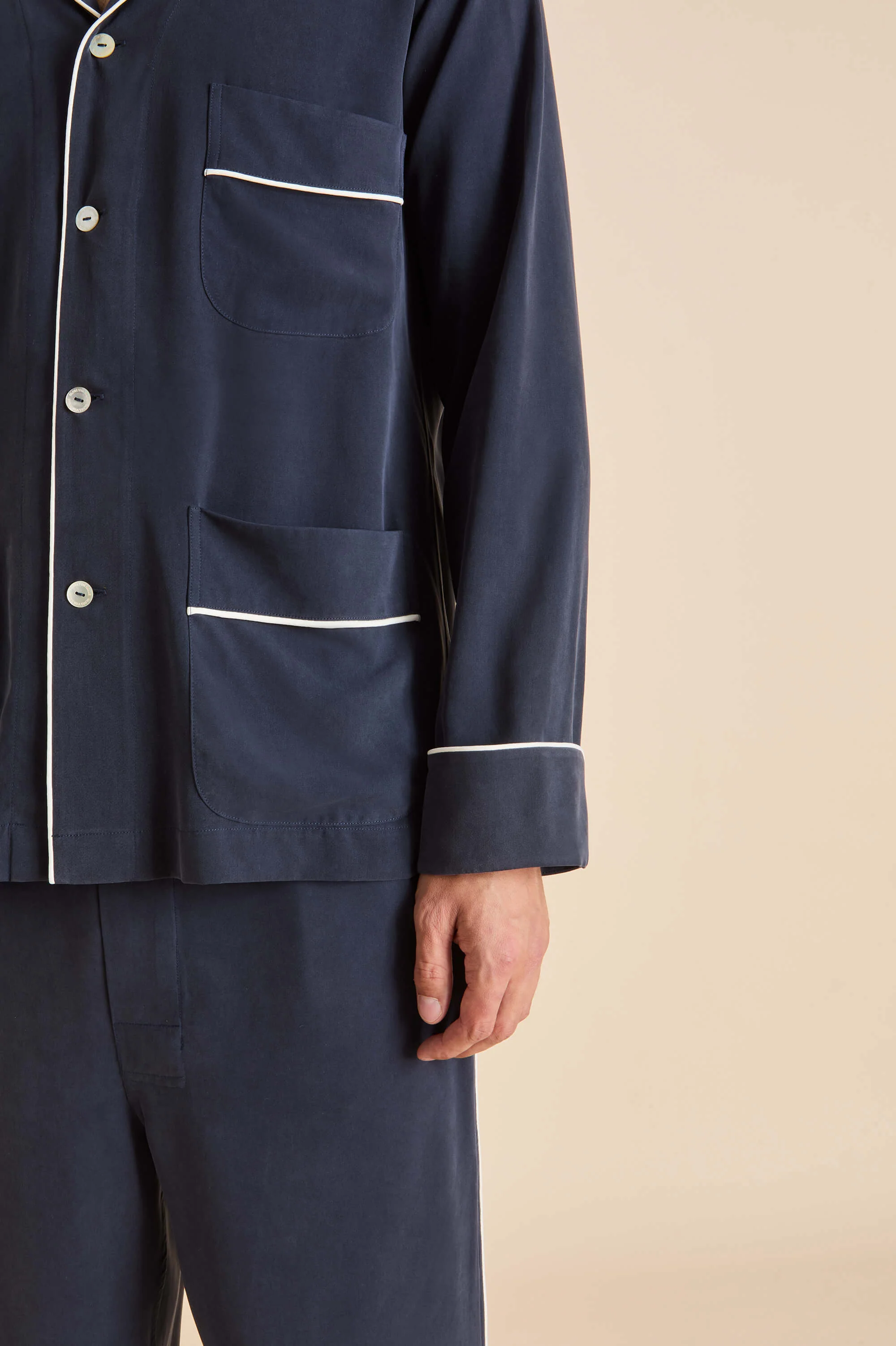 Laurent Navy Pyjamas in Sandwashed Silk - Image 4