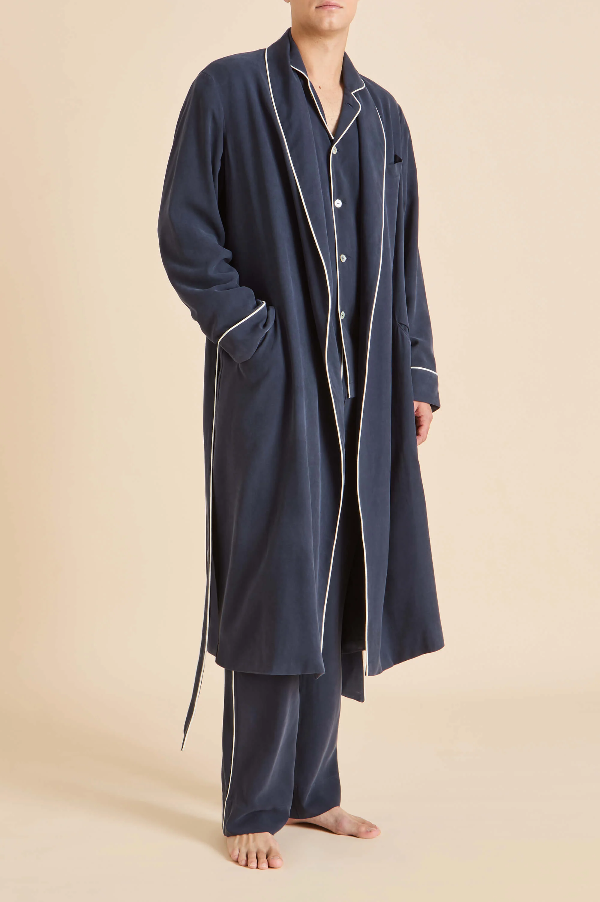 Laurent Navy Pyjamas in Sandwashed Silk - Image 7