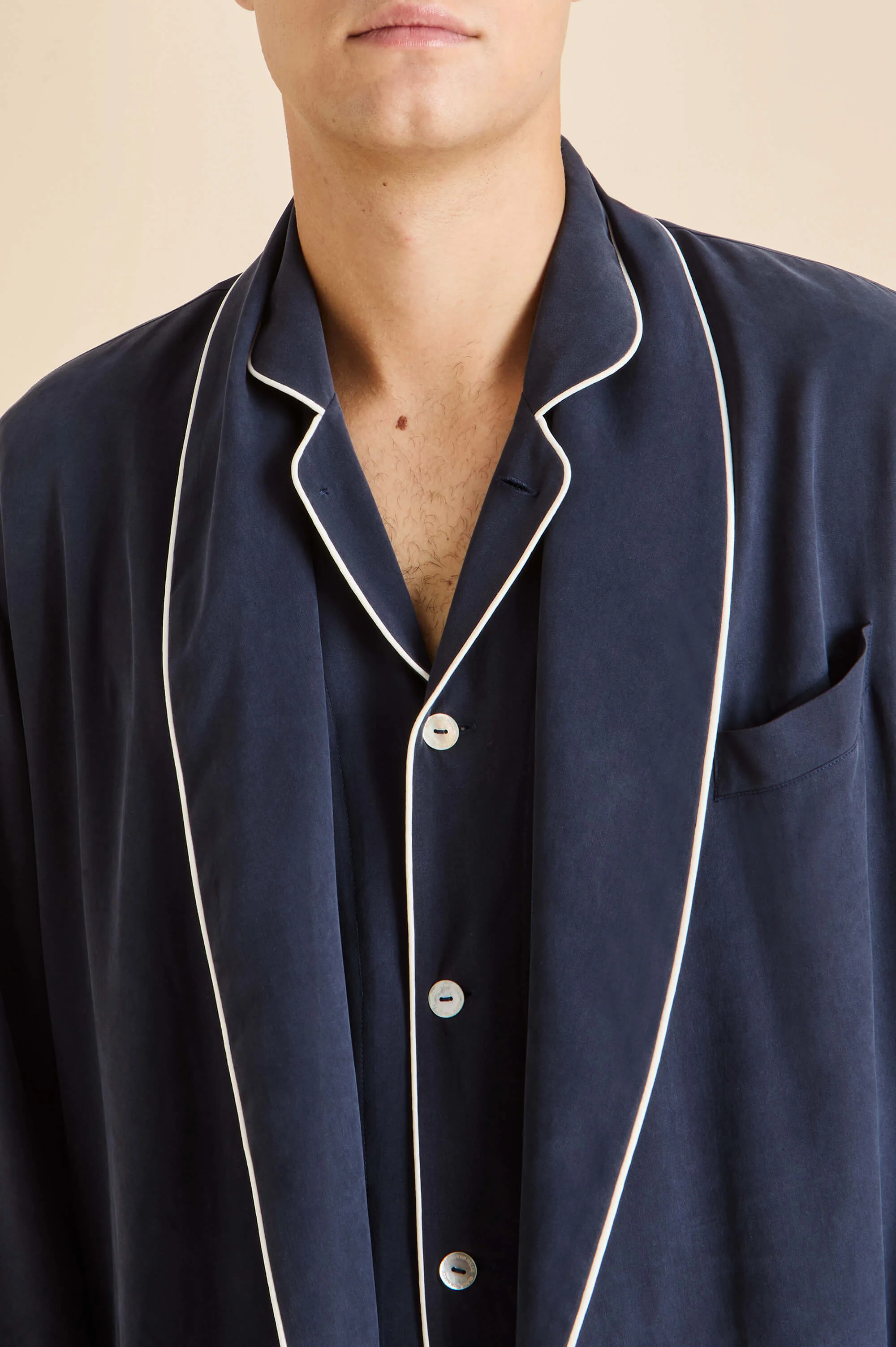 Laurent Navy Pyjamas in Sandwashed Silk - Image 8