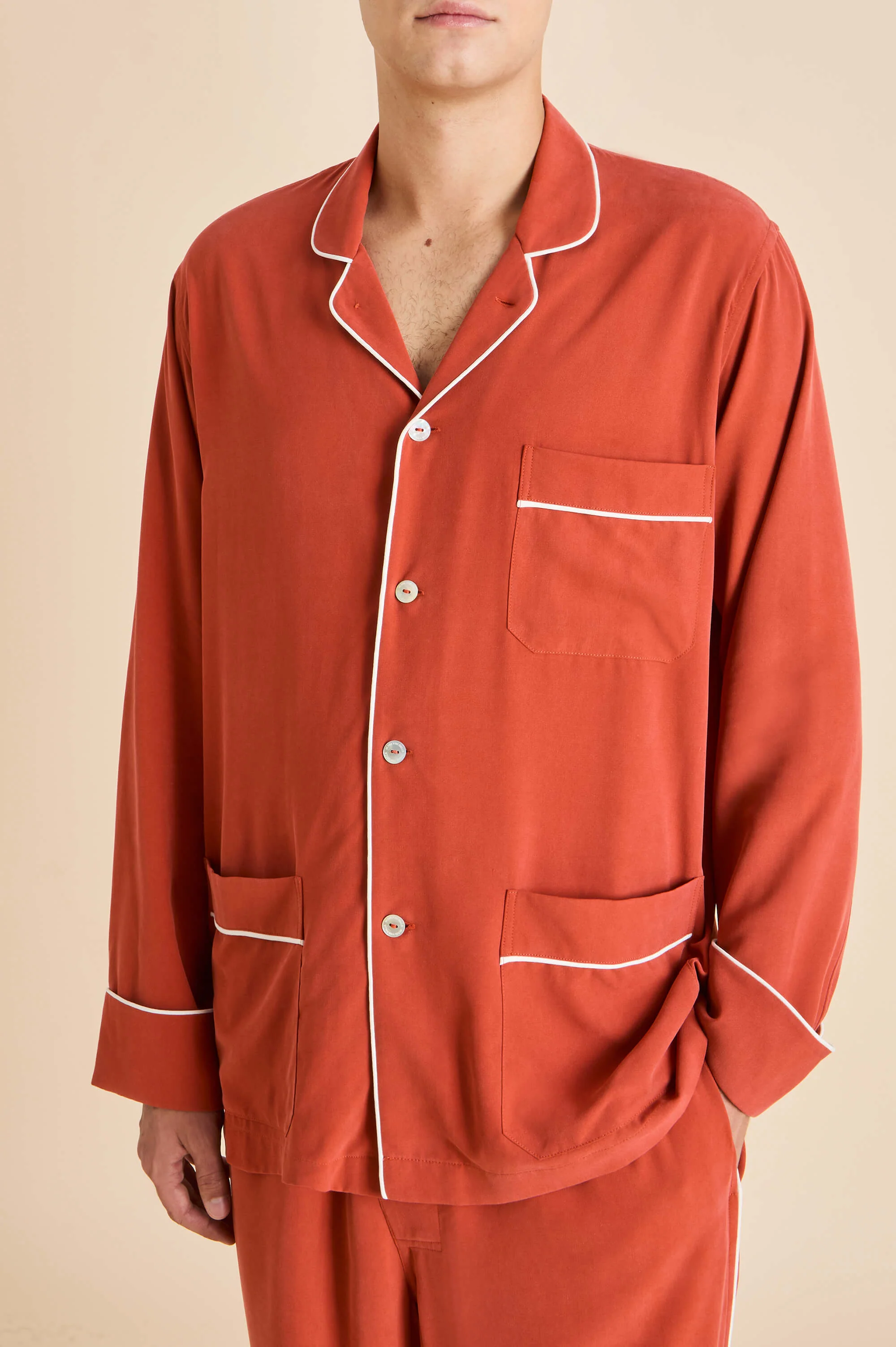 Laurent Rust Pyjamas in Sandwashed Silk - Image 3