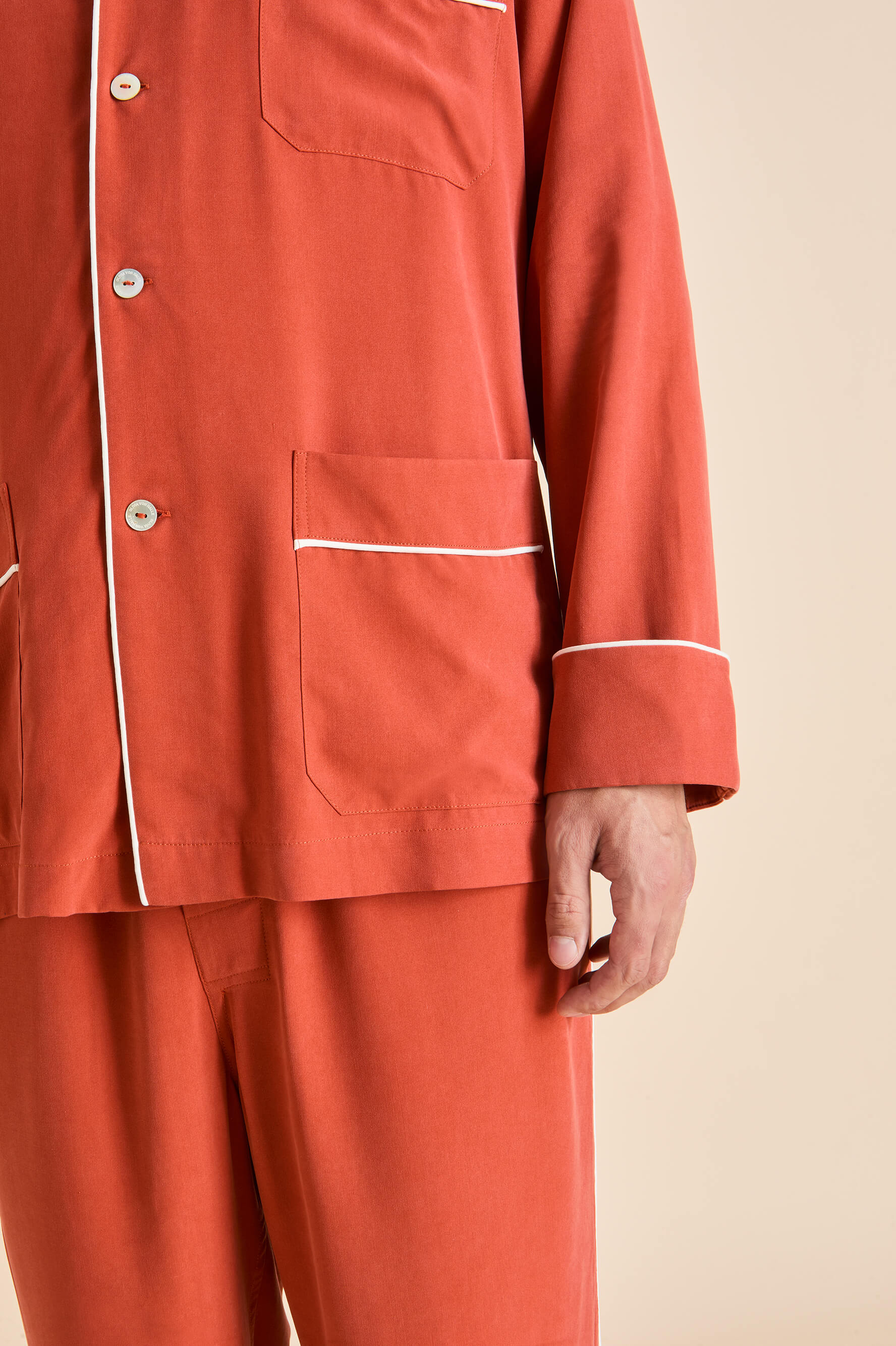 Laurent Rust Pyjamas in Sandwashed Silk - Image 4