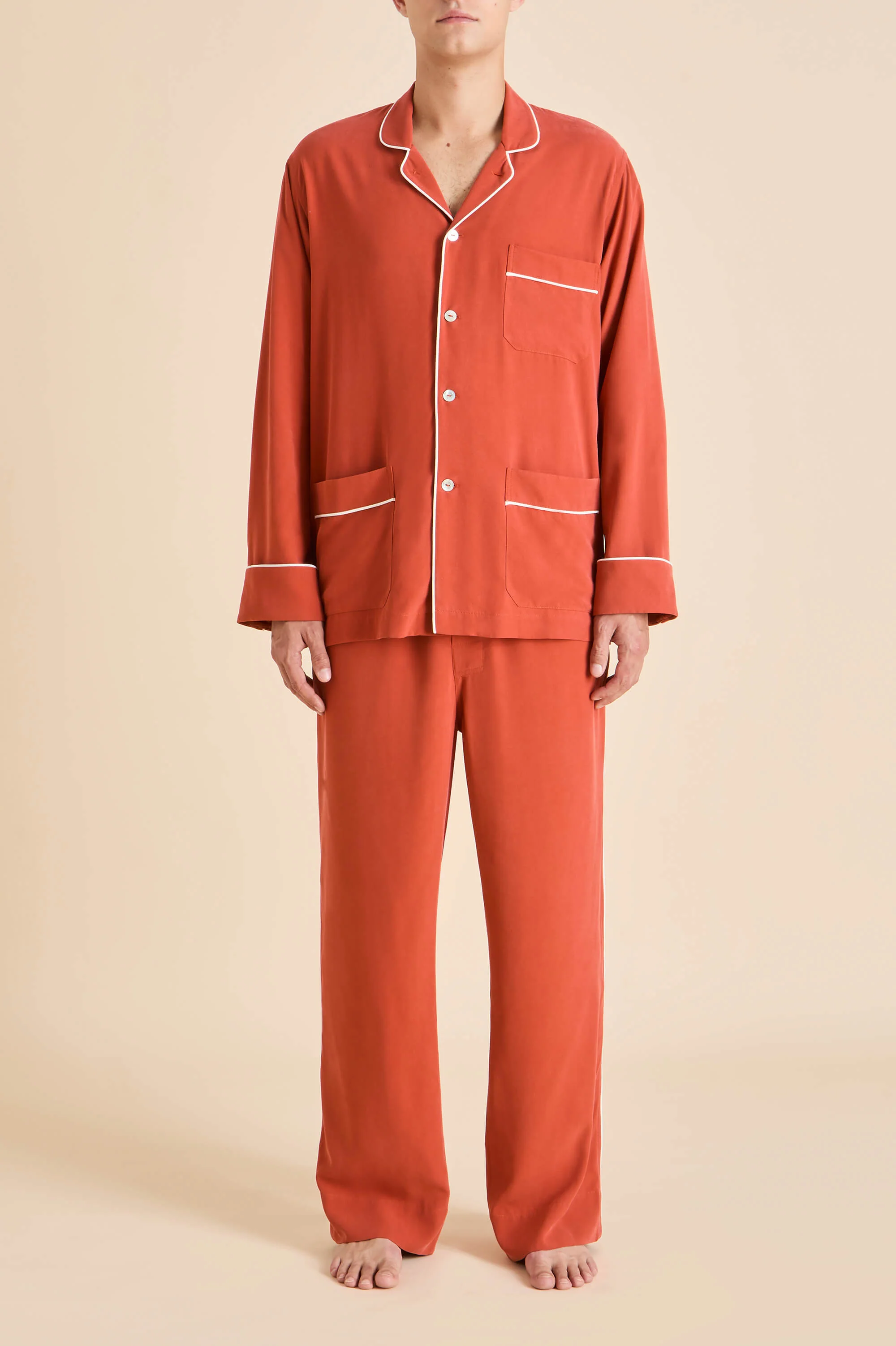 Laurent Rust Pyjamas in Sandwashed Silk - Image 5