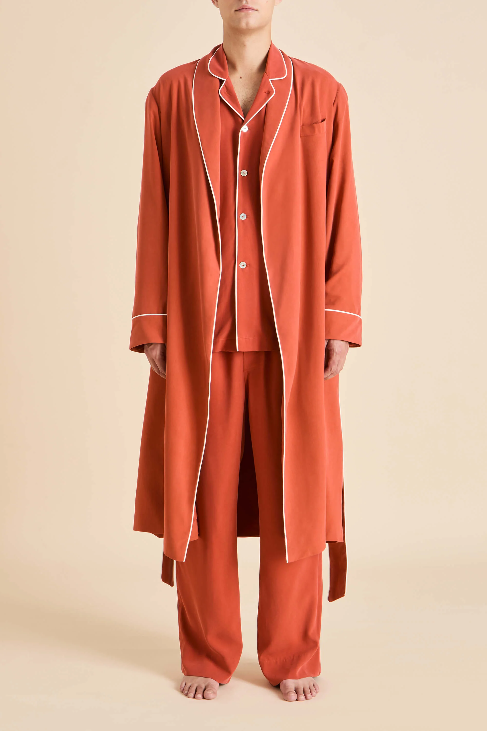 Laurent Rust Pyjamas in Sandwashed Silk - Image 8