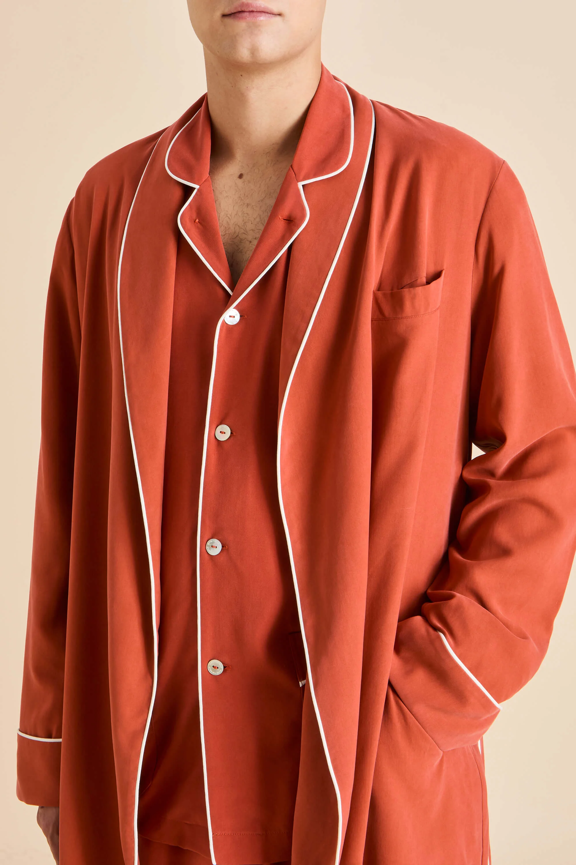 Laurent Rust Pyjamas in Sandwashed Silk - Image 9