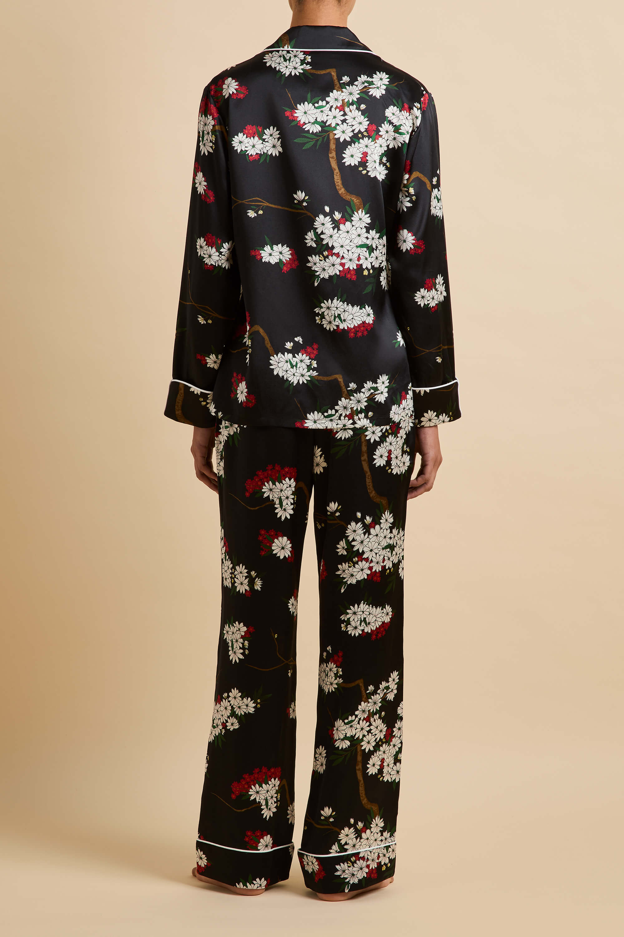 Lila René Black Blossom Pyjamas in Silk Satin - Image 5