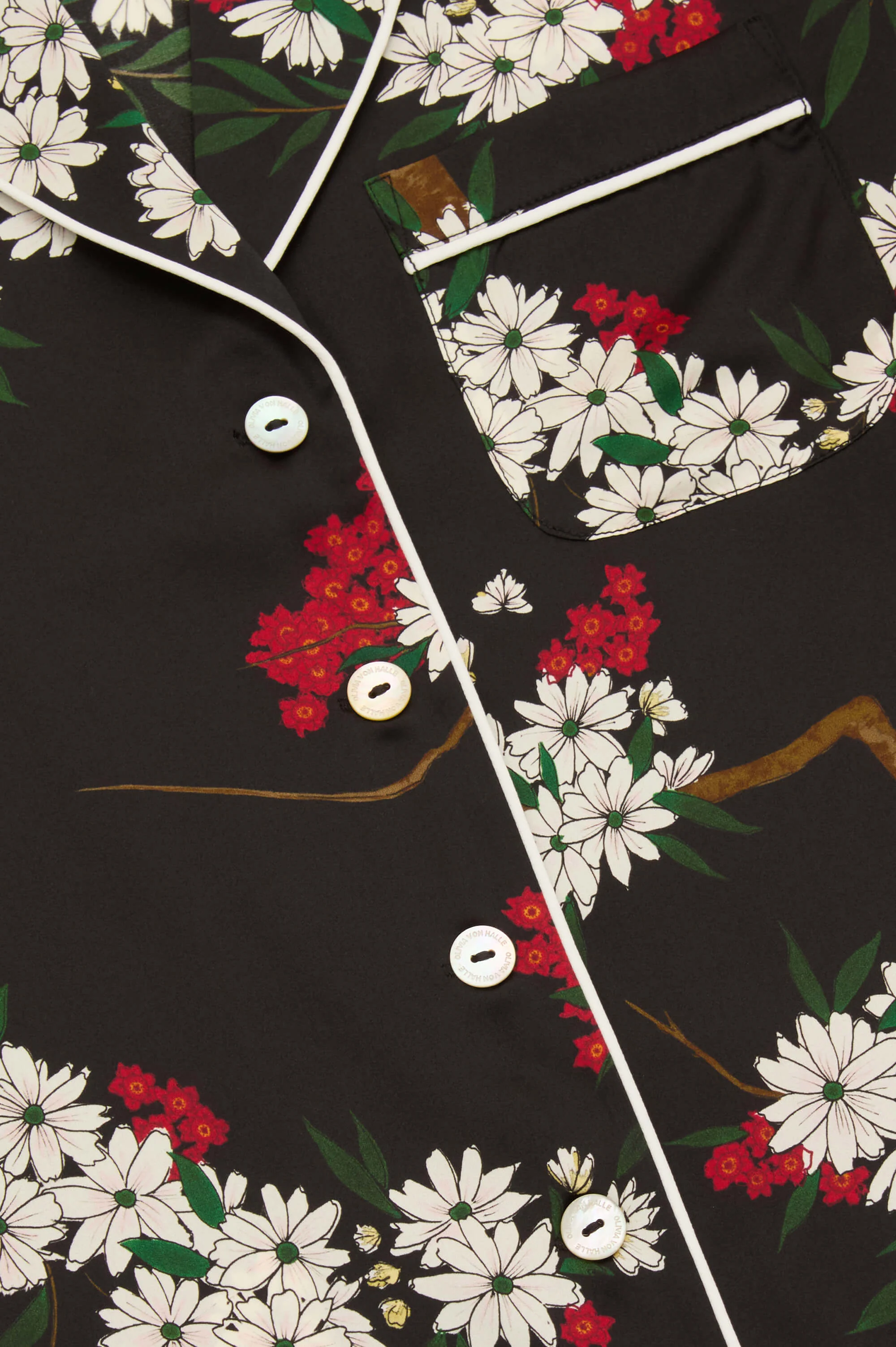 Lila René Black Blossom Pyjamas in Silk Satin - Image 7