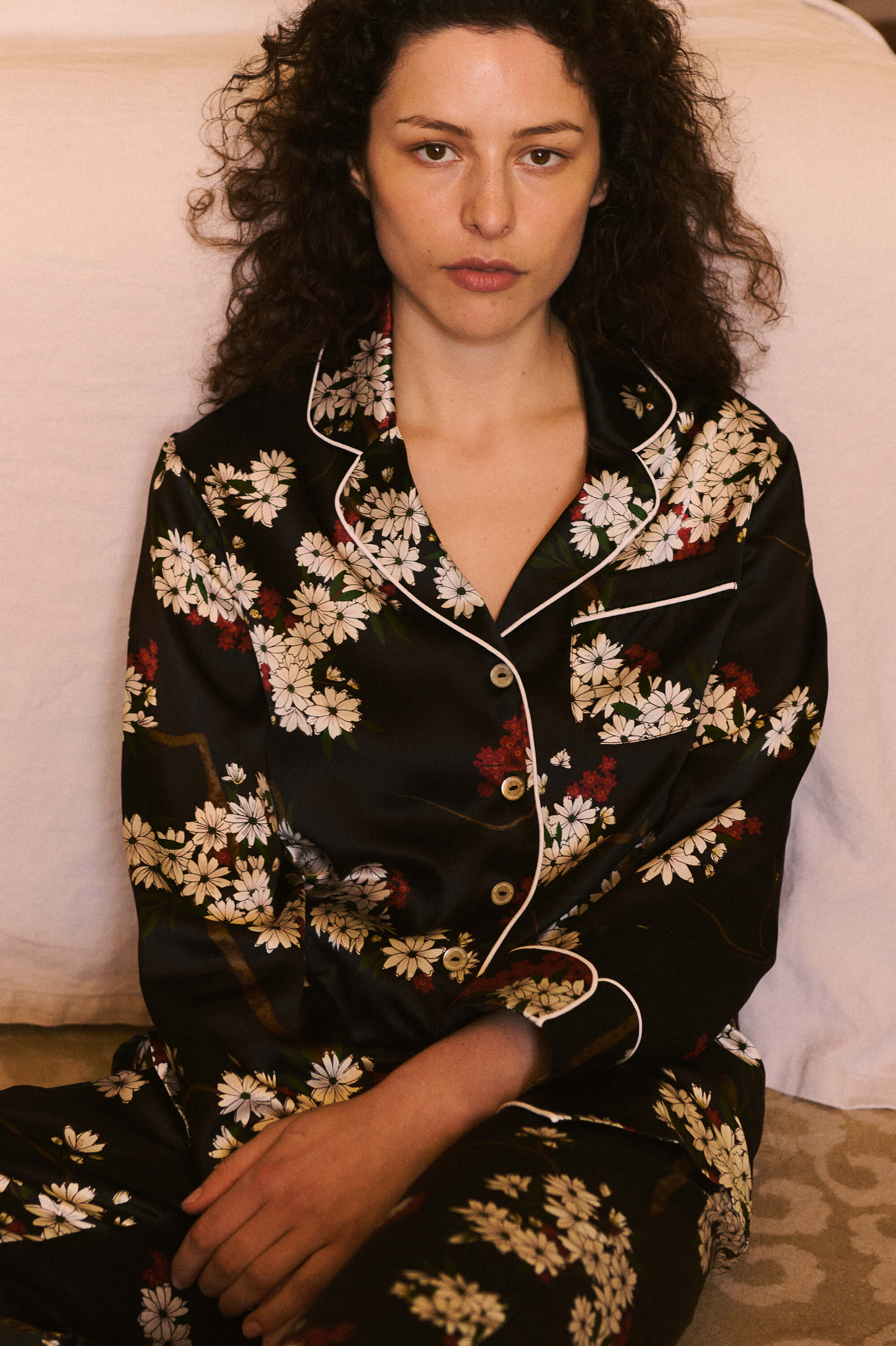 Lila René Black Blossom Pyjamas in Silk Satin - Image 9