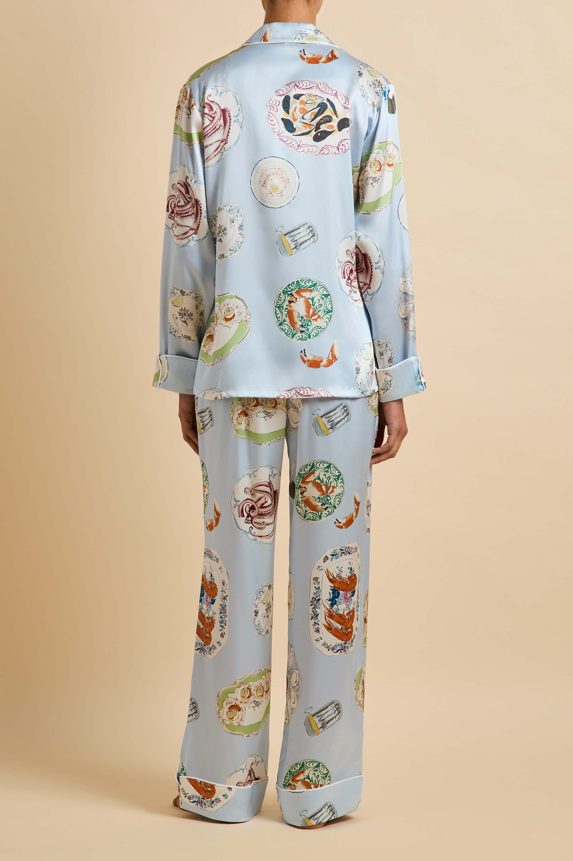 Lila Cadiz Blue Seafood Pyjamas in Silk Satin - Image 5
