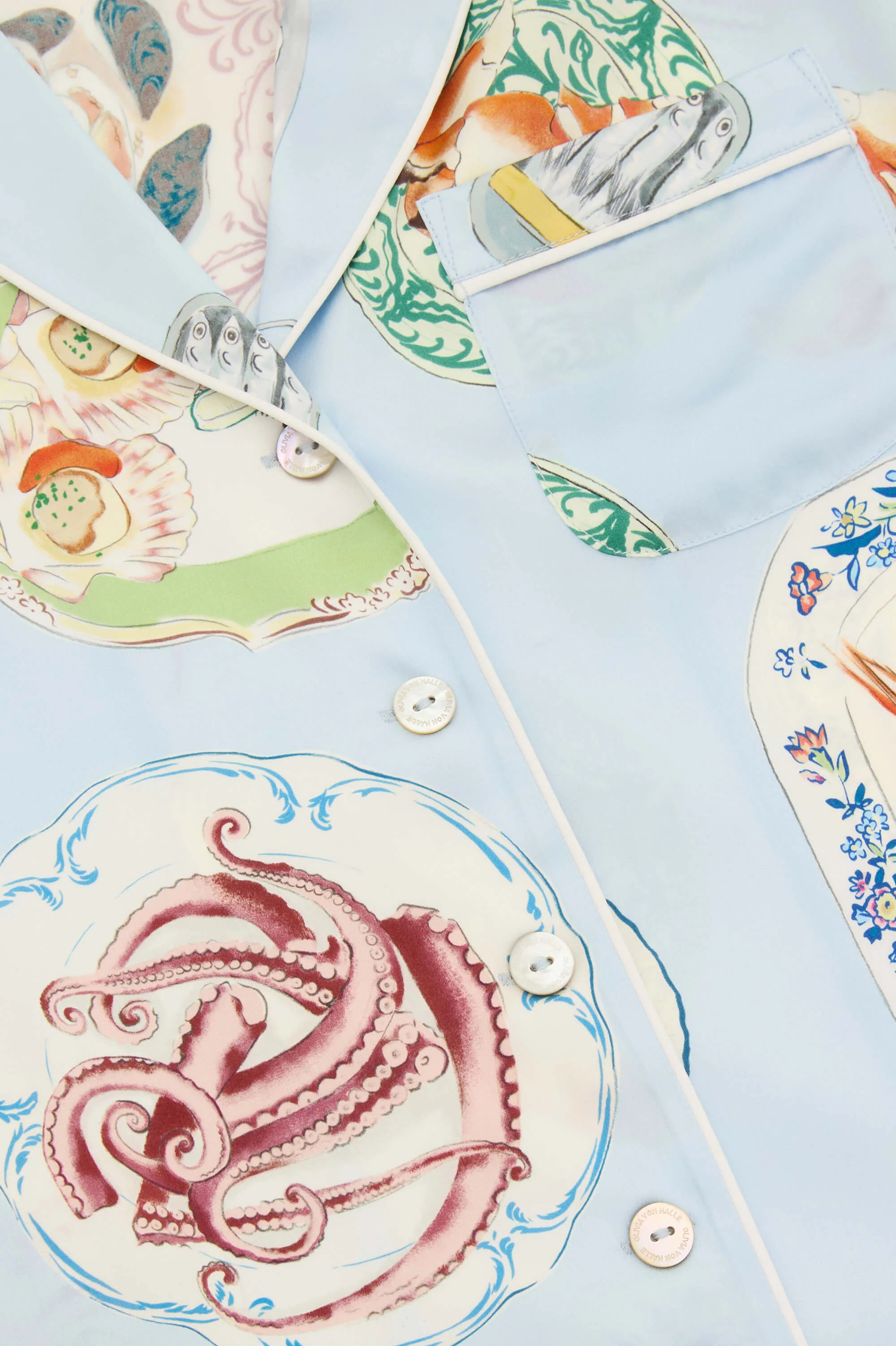 Lila Cadiz Blue Seafood Pyjamas in Silk Satin - Image 7