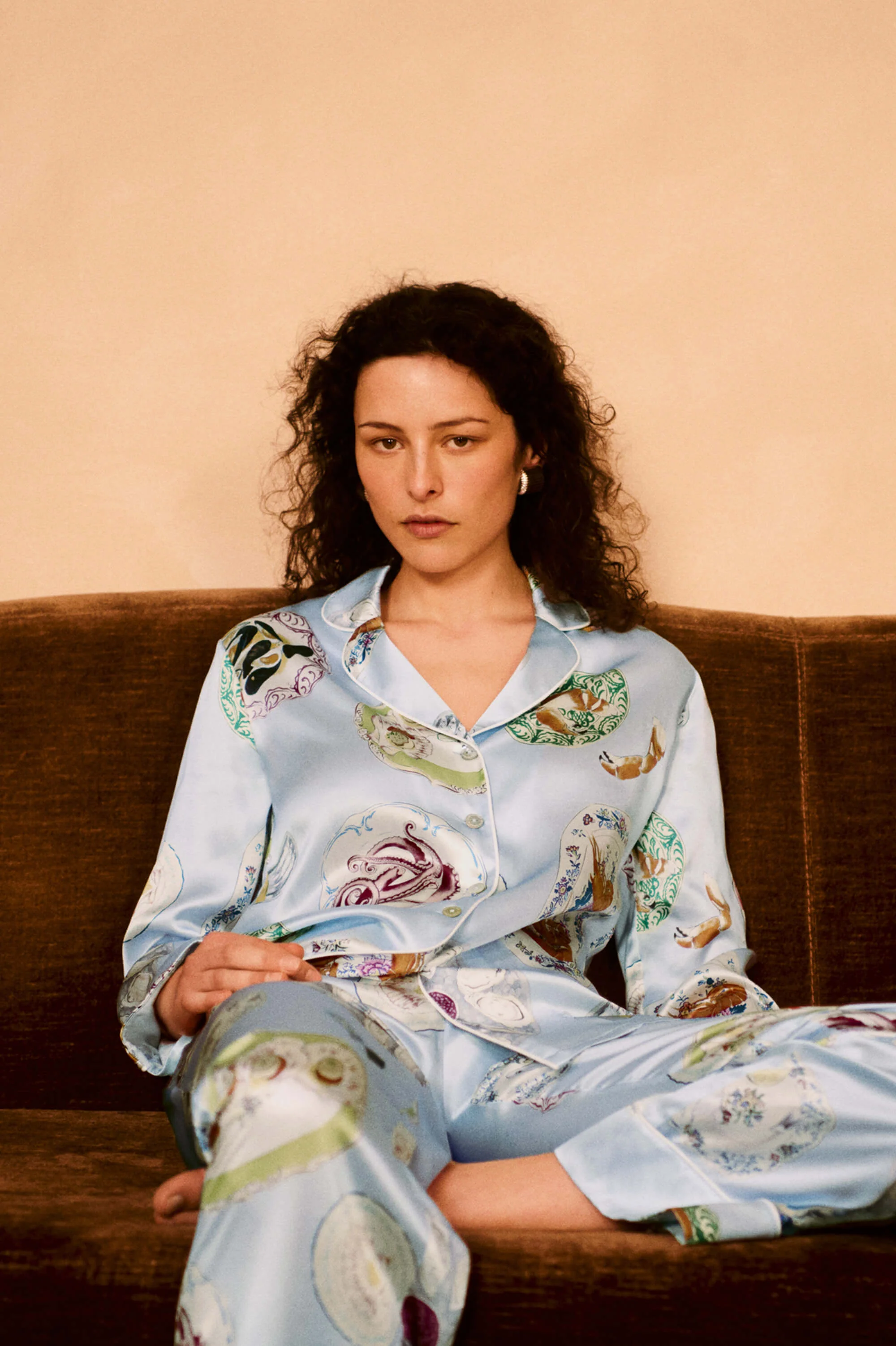 Lila Cadiz Blue Seafood Pyjamas in Silk Satin - Image 9