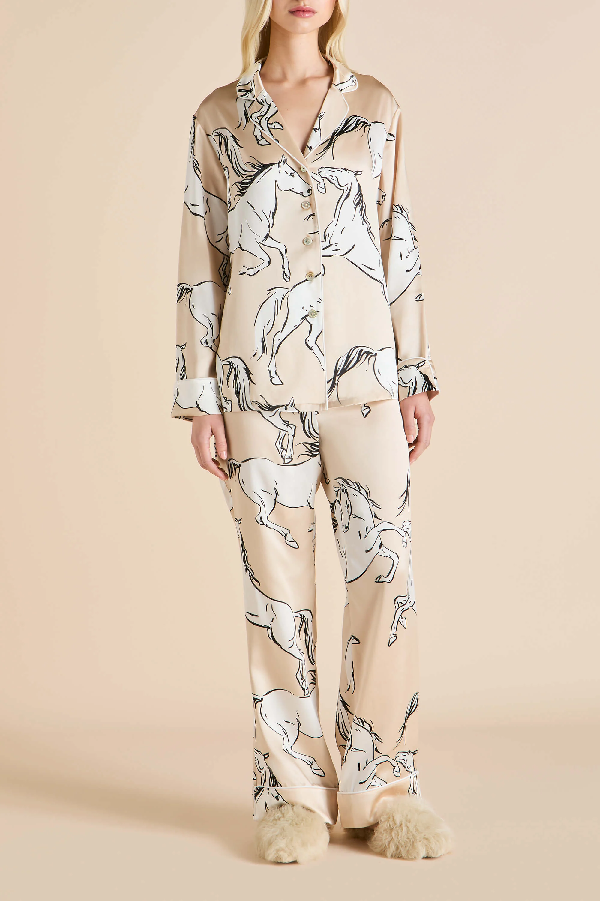 Lila Clementine Caramel Horse Pyjamas in Silk Satin