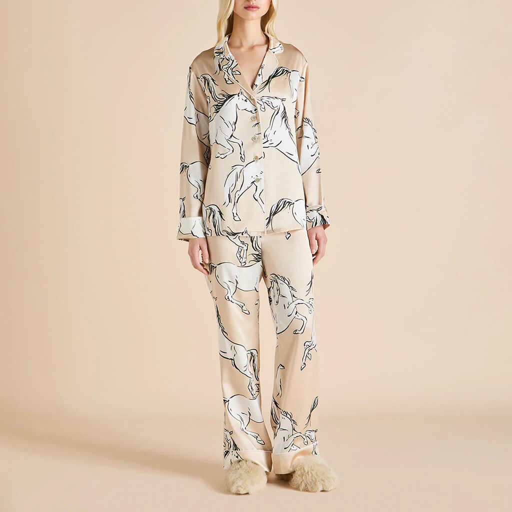 Lila Clementine Caramel Horse Pyjamas in Silk Satin - Image 2