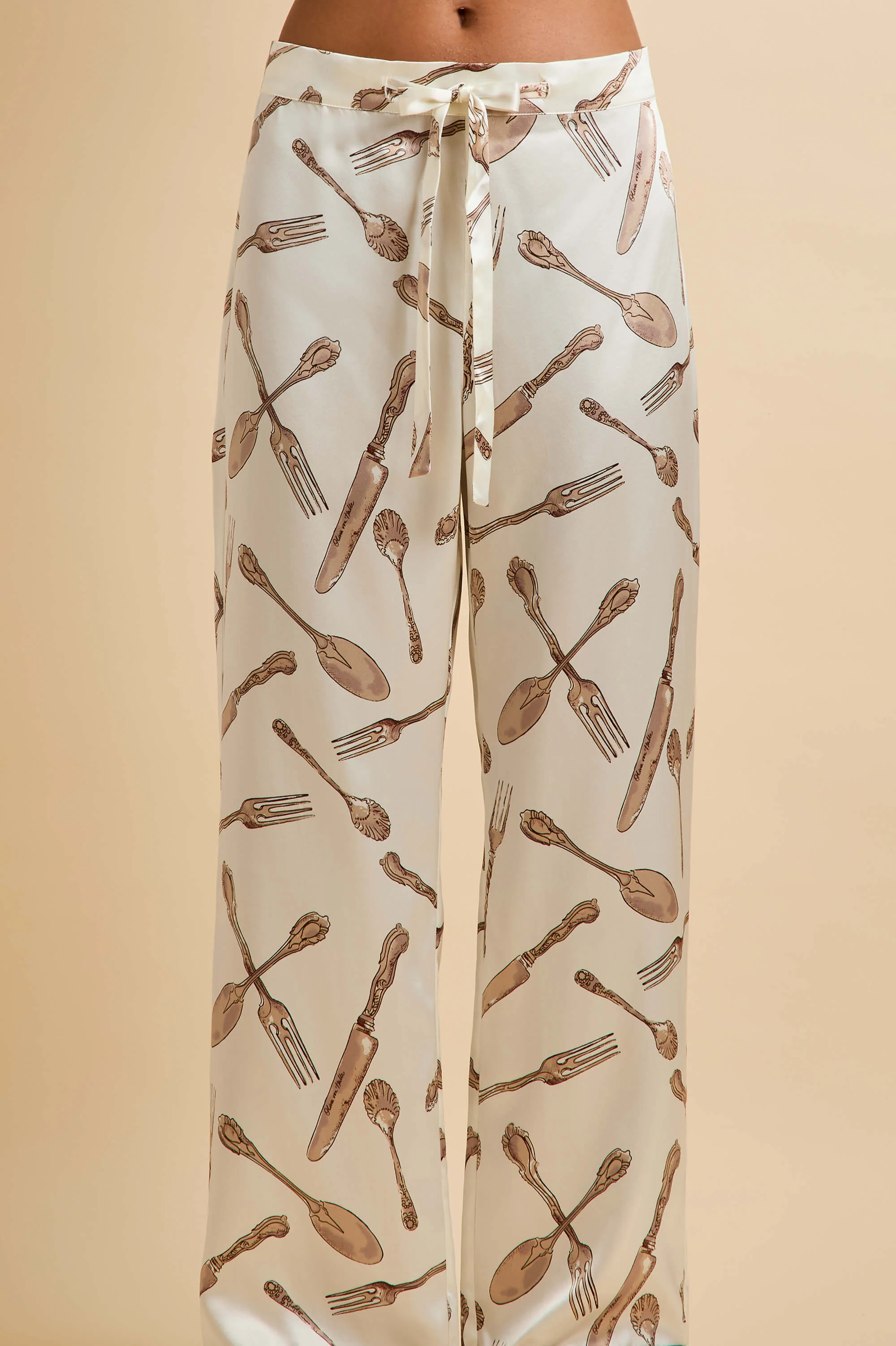 Lila Sevilla Cream Silverware Pyjamas in Silk Satin - Image 5