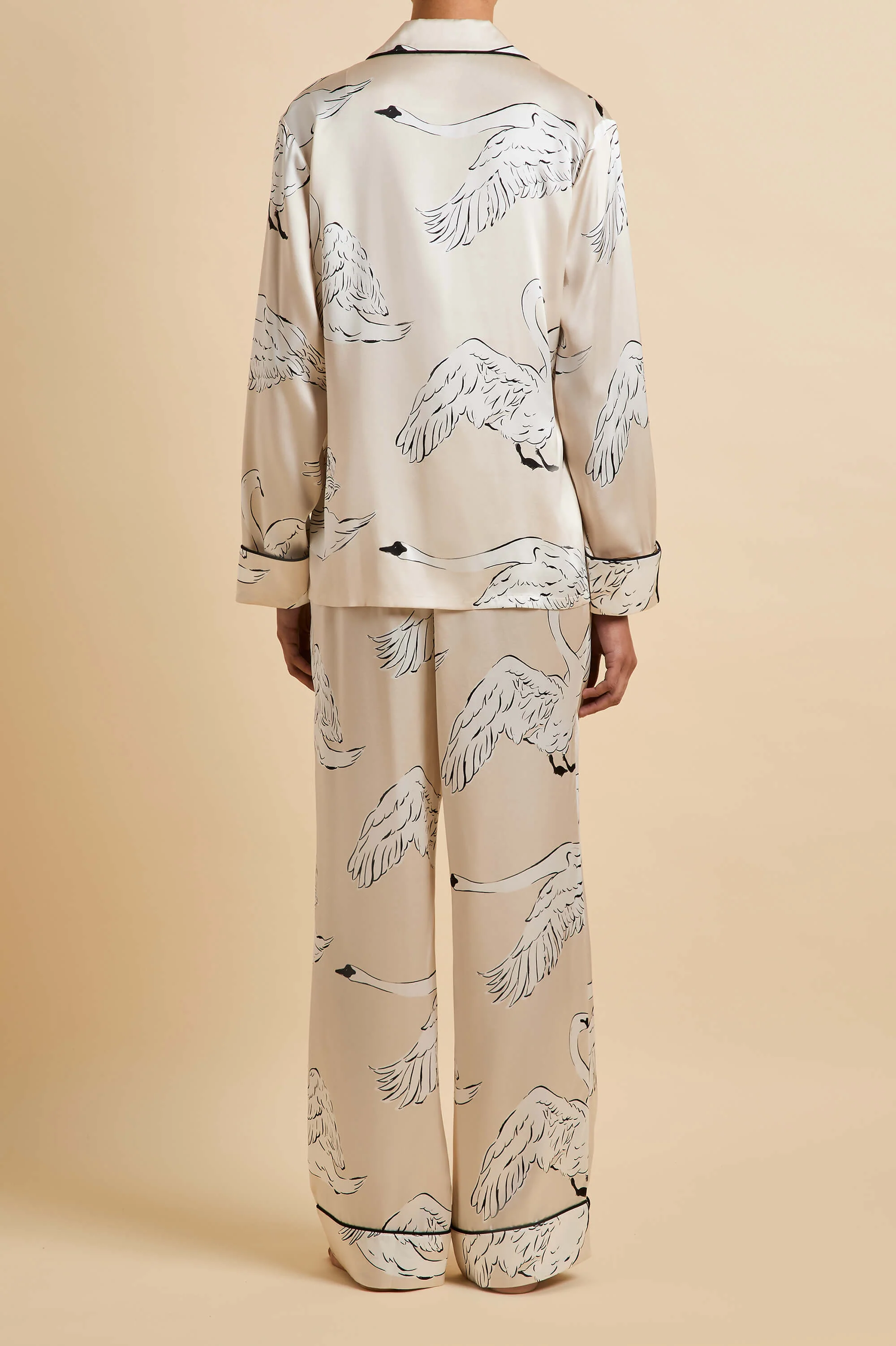 Lila Blanca Cream Swan Pyjamas in Silk Satin - Image 4