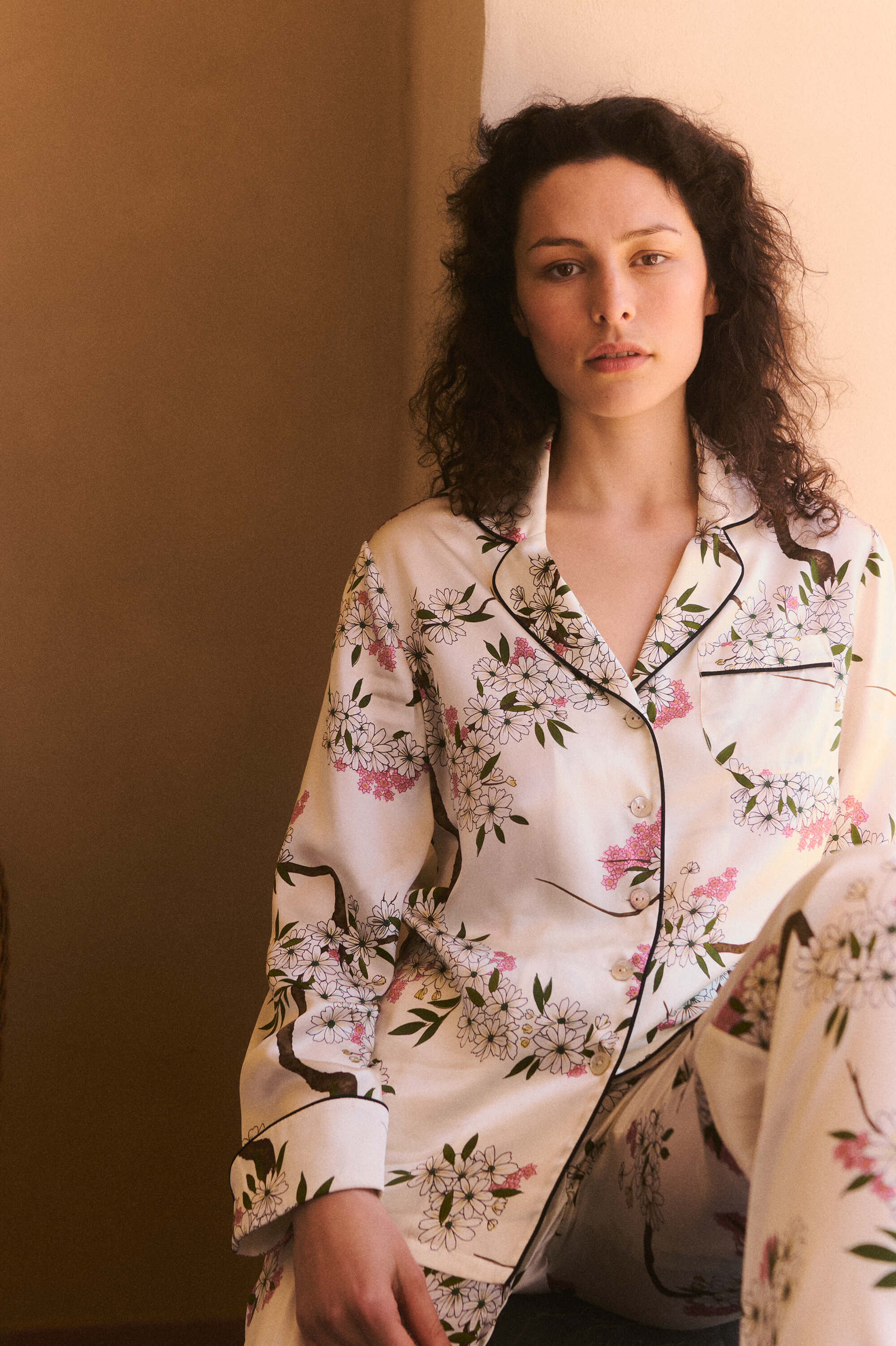 Lila Ana Ivory Blossom Pyjamas in Silk Satin - Image 9