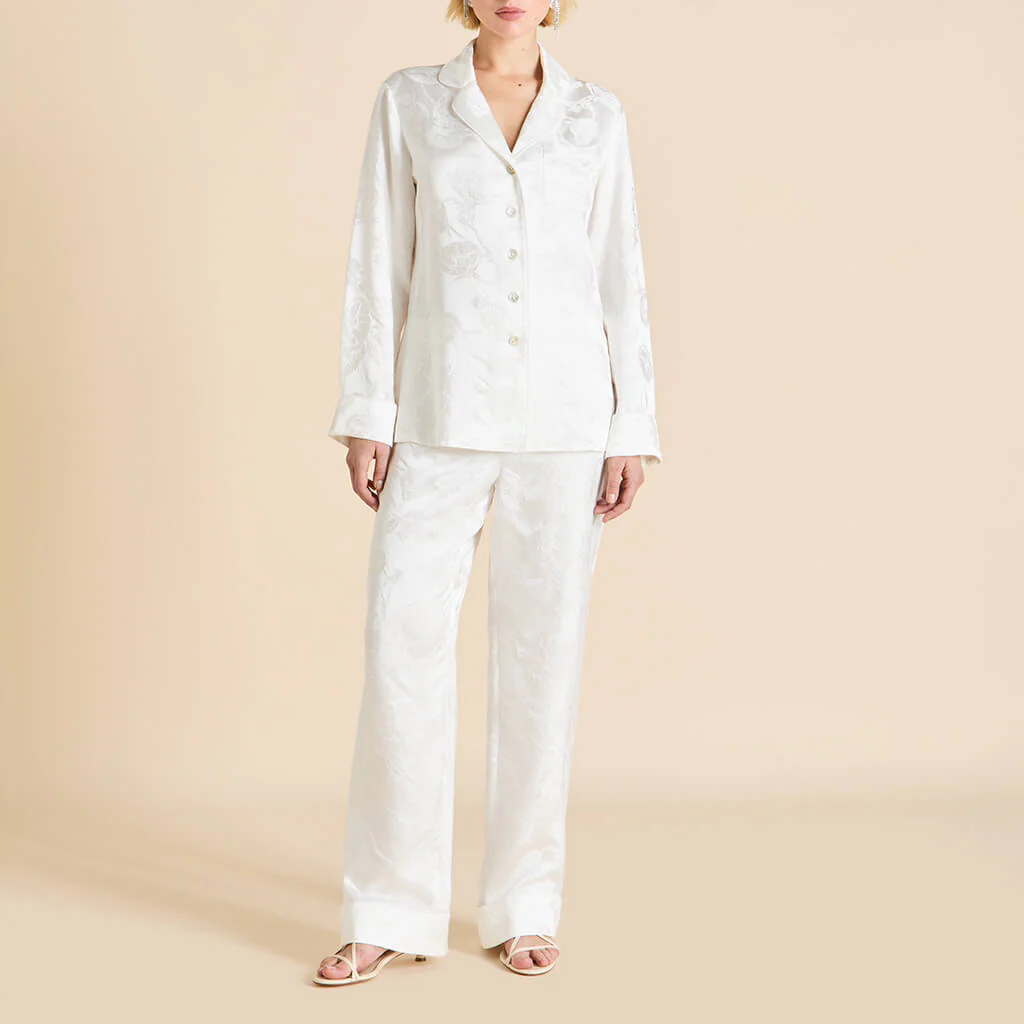 Lila Liliana Ivory Floral Pyjamas in Silk Jacquard - Image 2