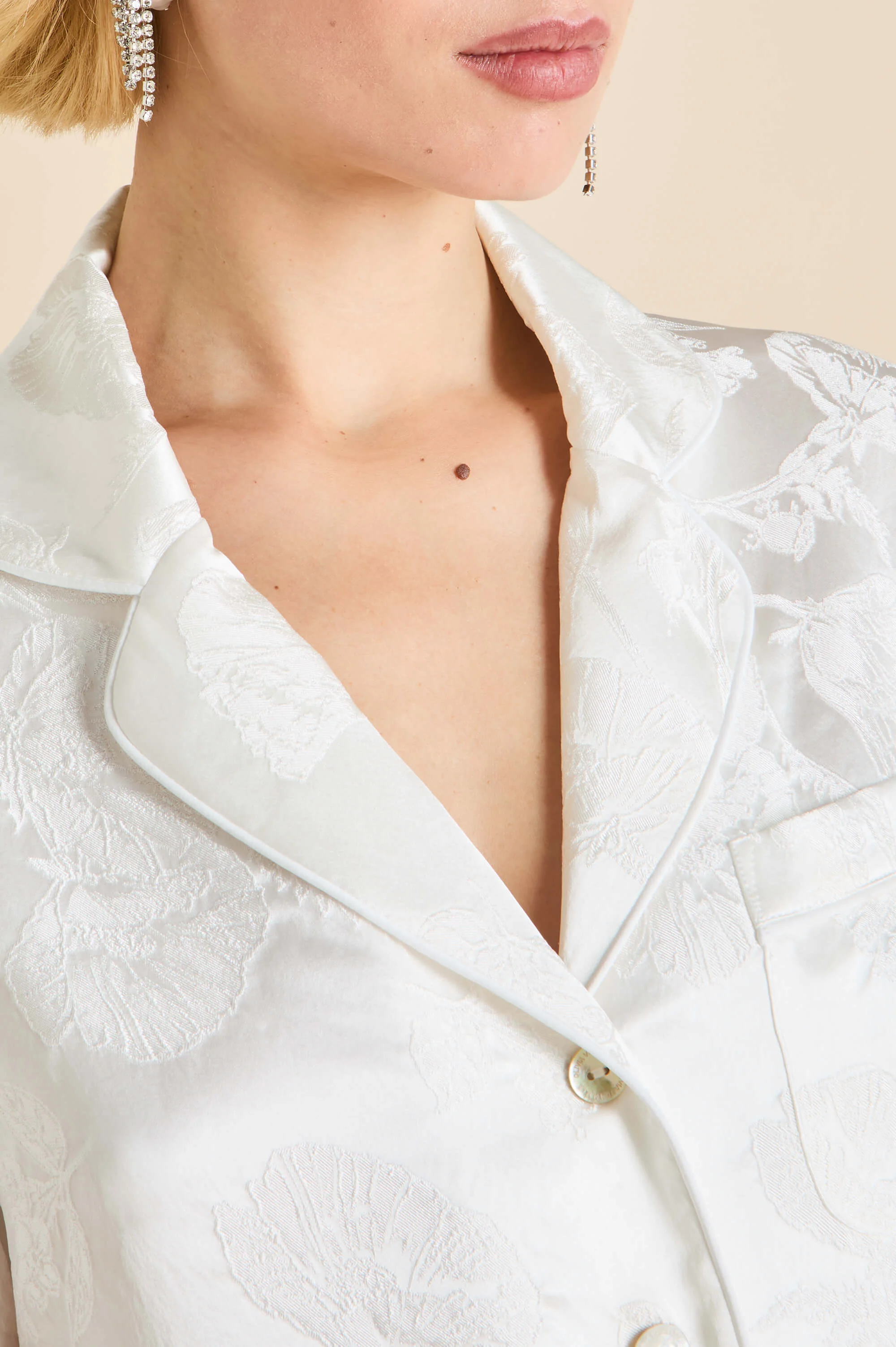 Lila Liliana Ivory Floral Pyjamas in Silk Jacquard - Image 3