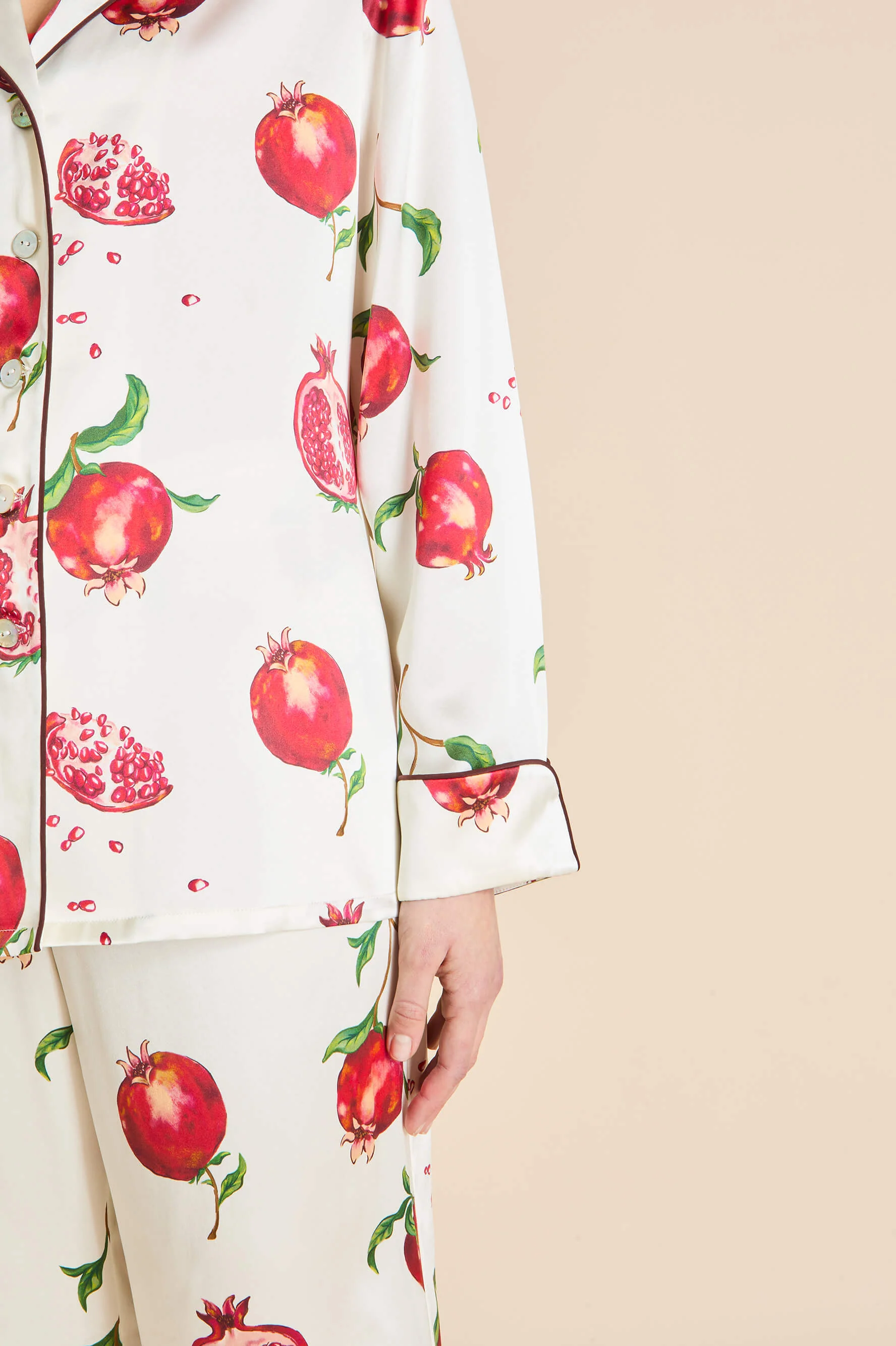 Lila Allegra Ivory Pomegranate Pyjamas in Silk Satin - Image 4