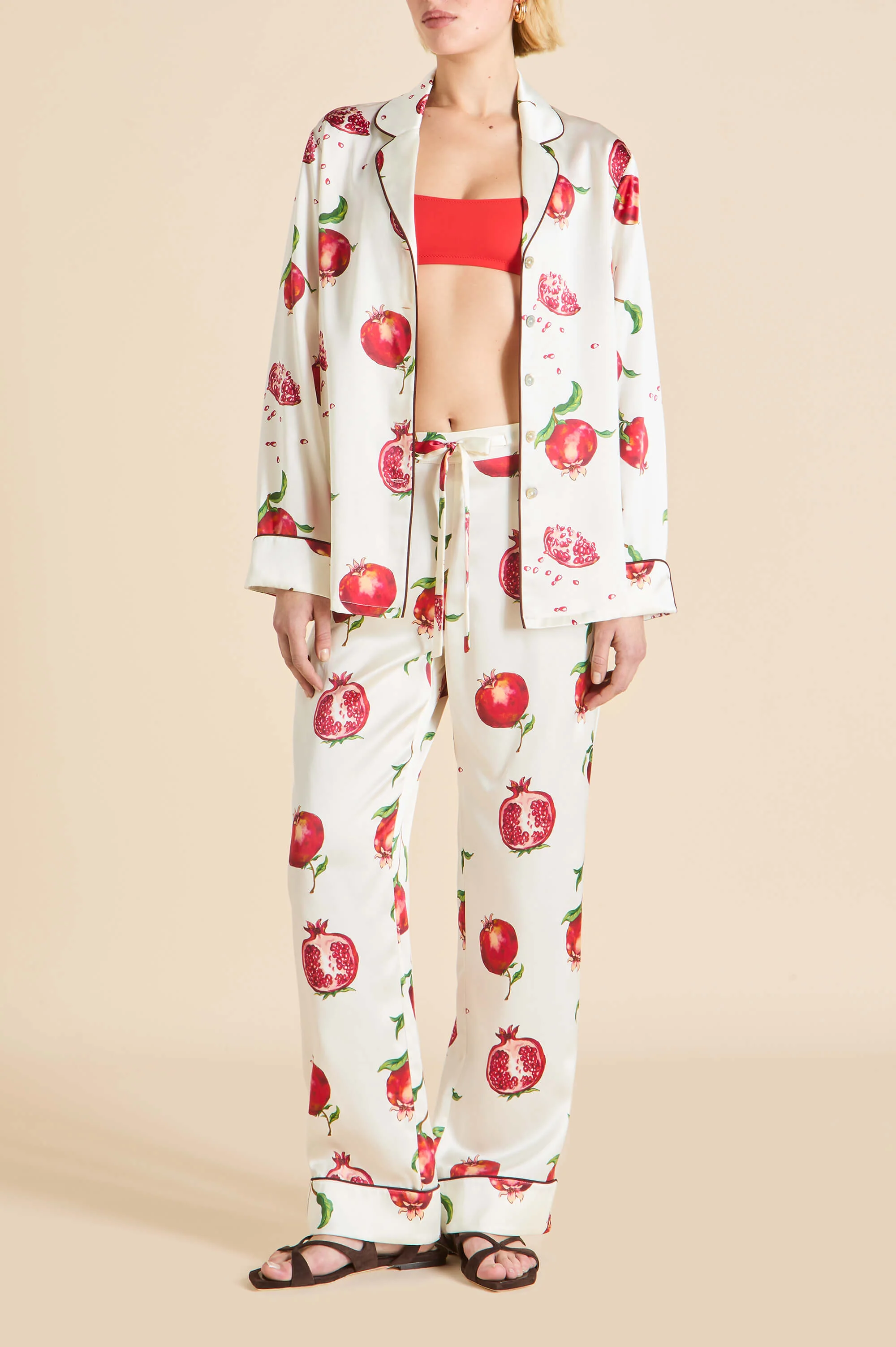 Lila Allegra Ivory Pomegranate Pyjamas in Silk Satin - Image 5