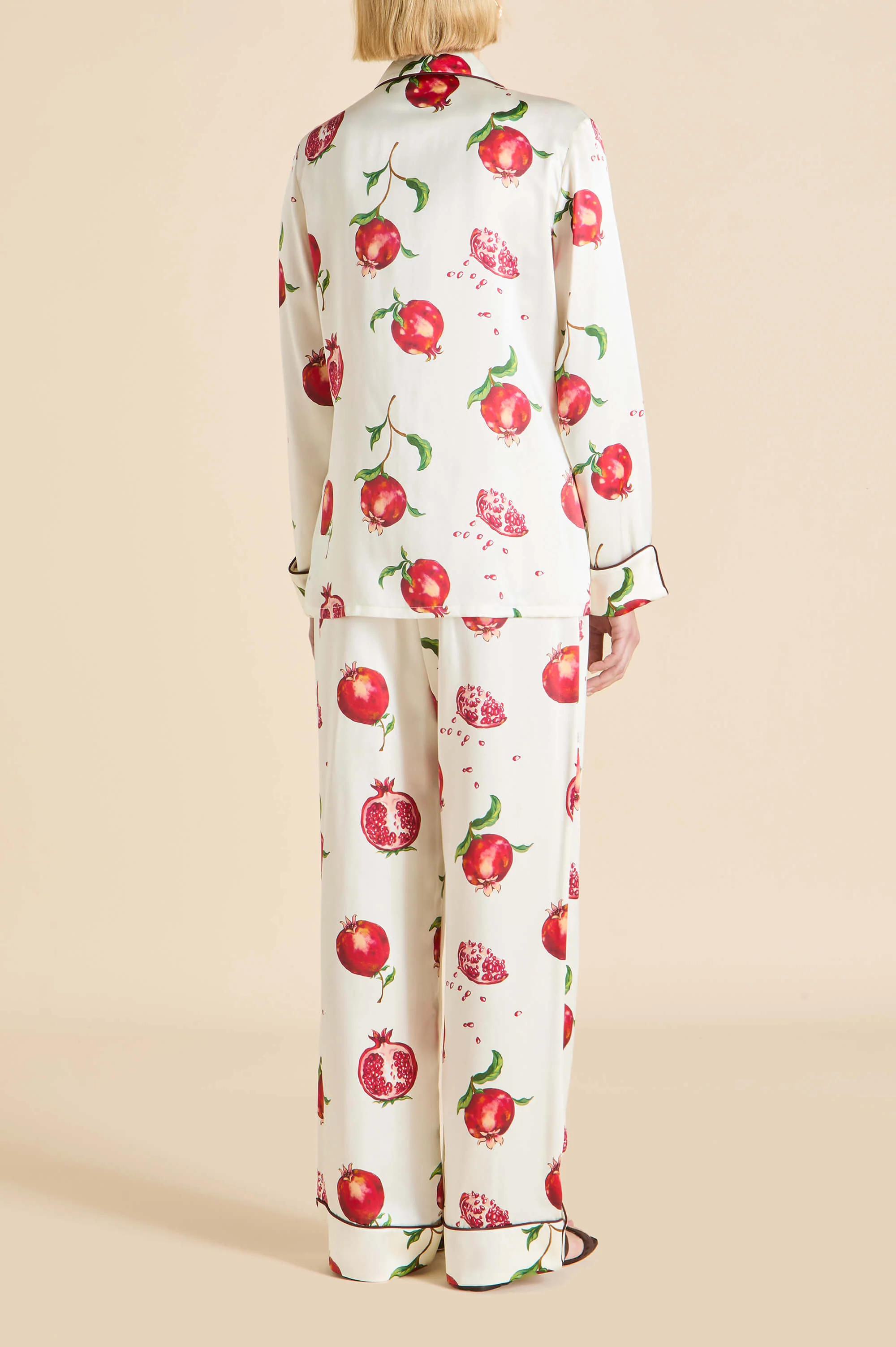 Lila Allegra Ivory Pomegranate Pyjamas in Silk Satin - Image 6