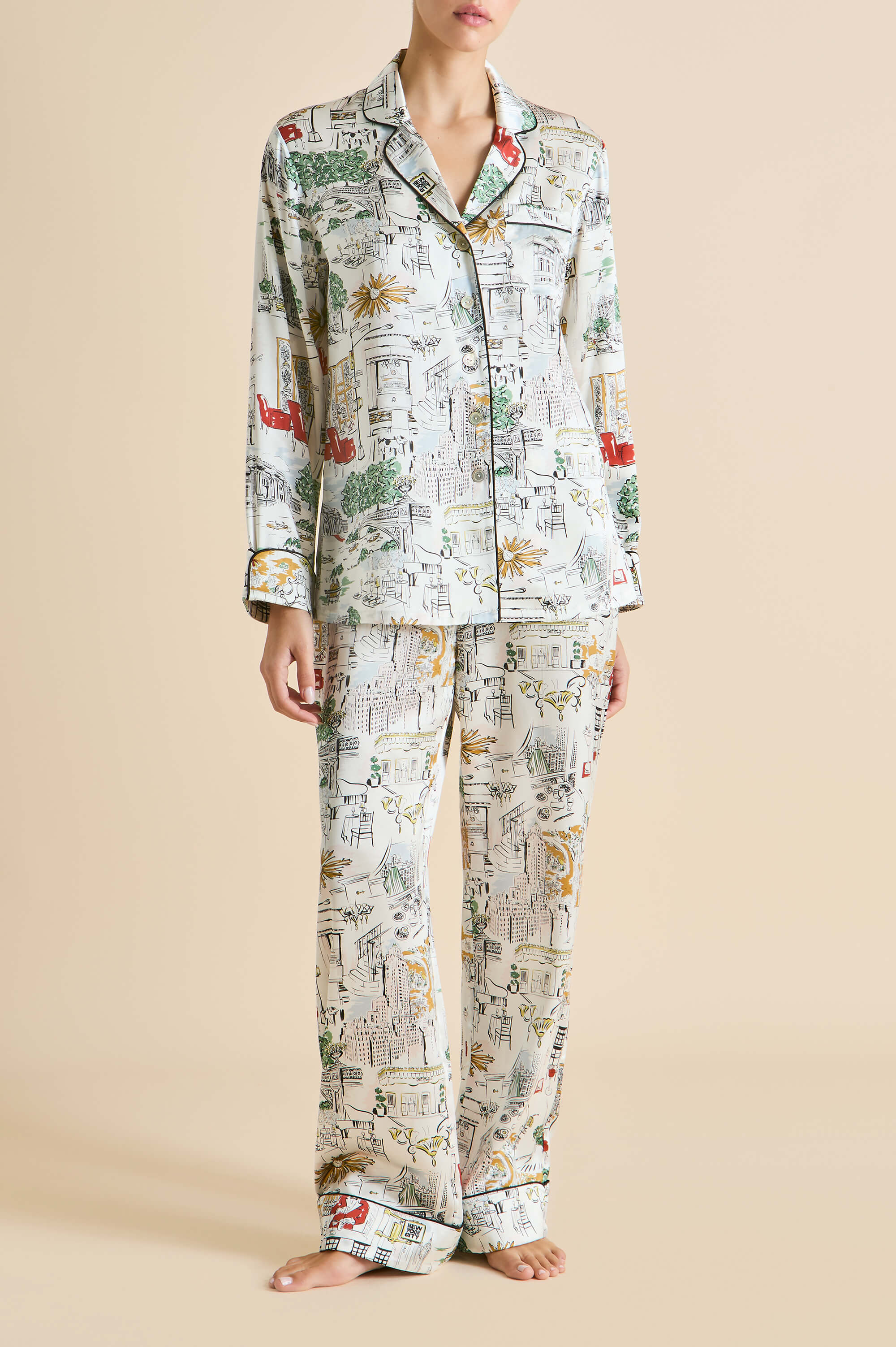 Lila Carlyle Ivory Pyjamas in Silk Satin