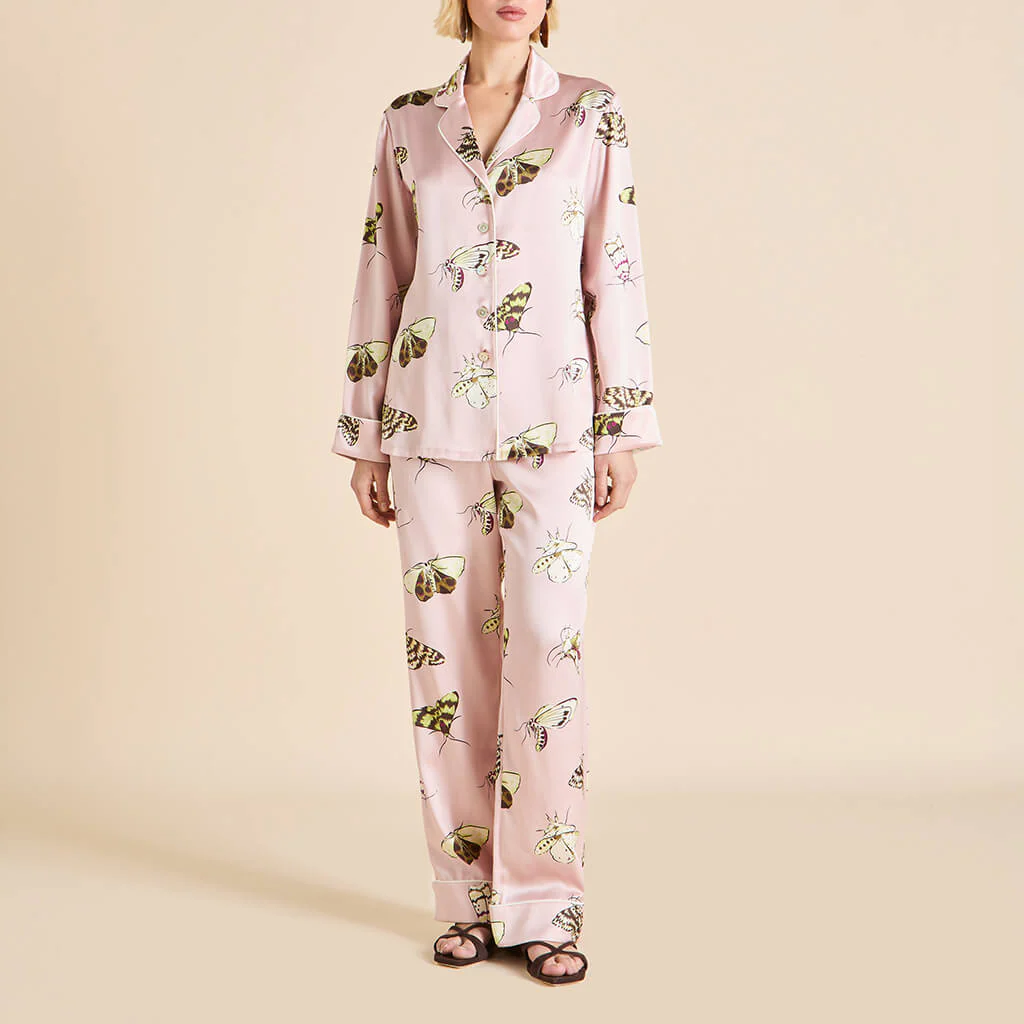 Lila Elda Pink Moth Pyjamas in Silk Satin - Image 2