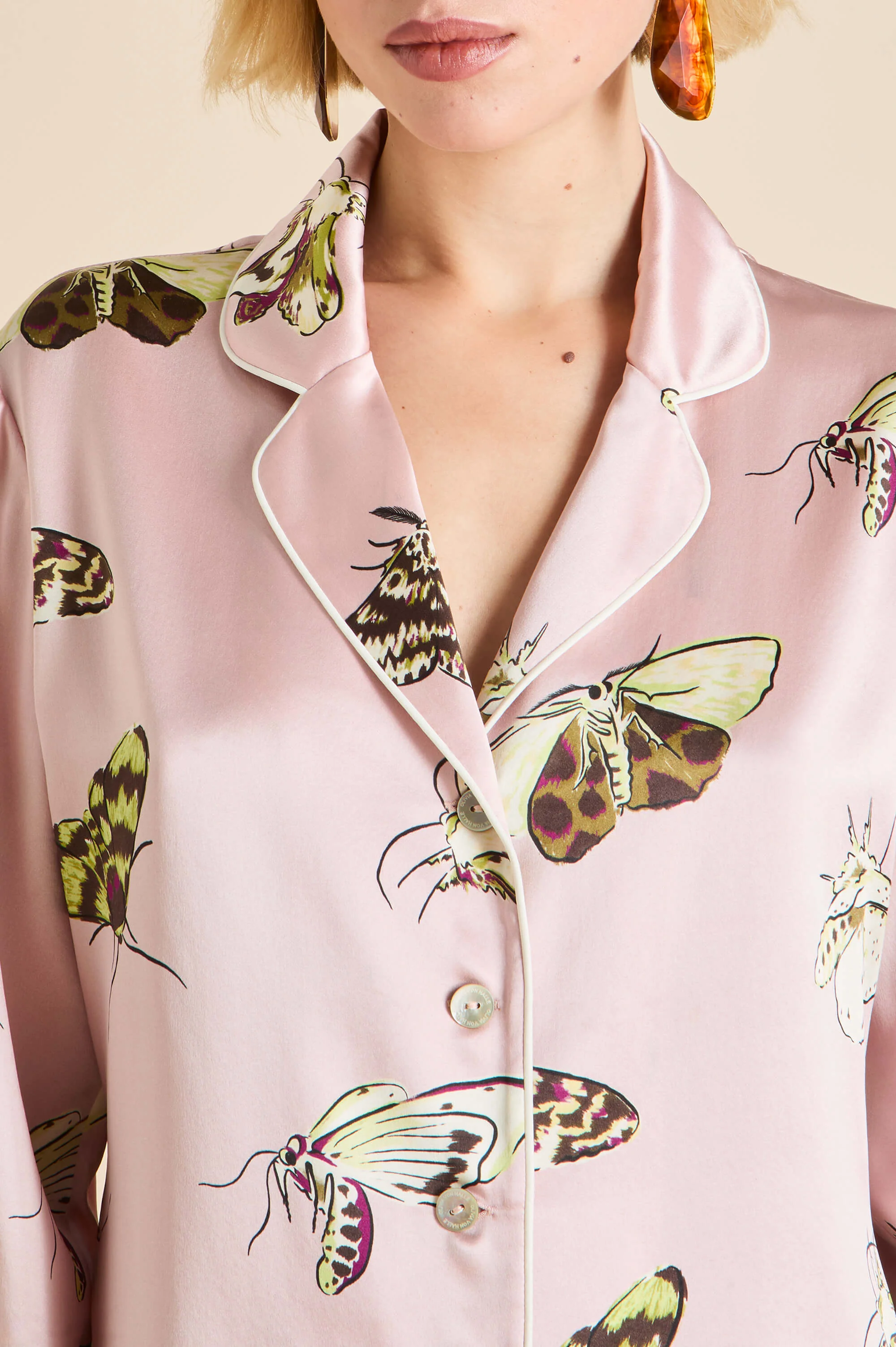 Lila Elda Pink Moth Pyjamas in Silk Satin - Image 3