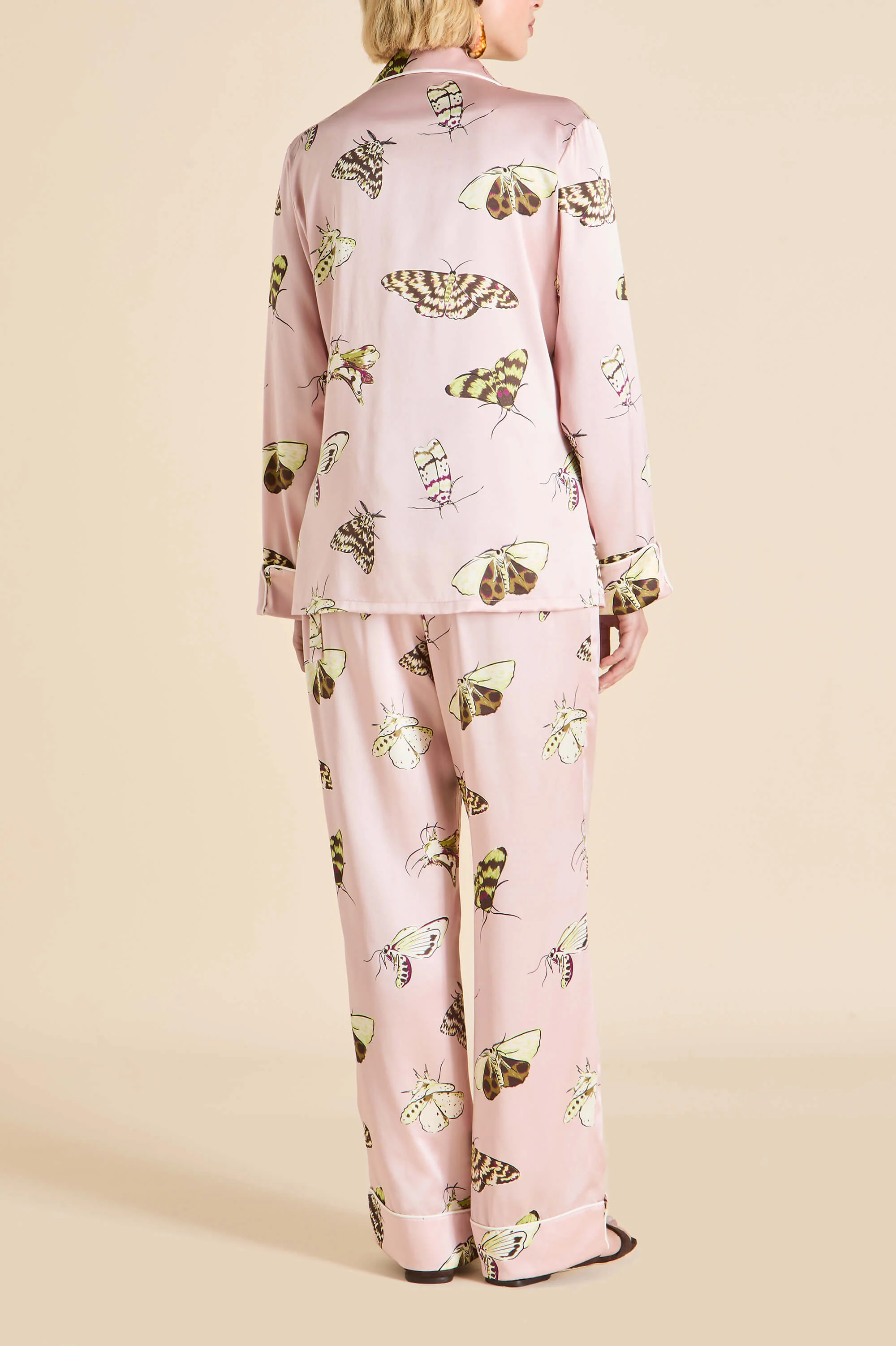Lila Elda Pink Moth Pyjamas in Silk Satin - Image 4