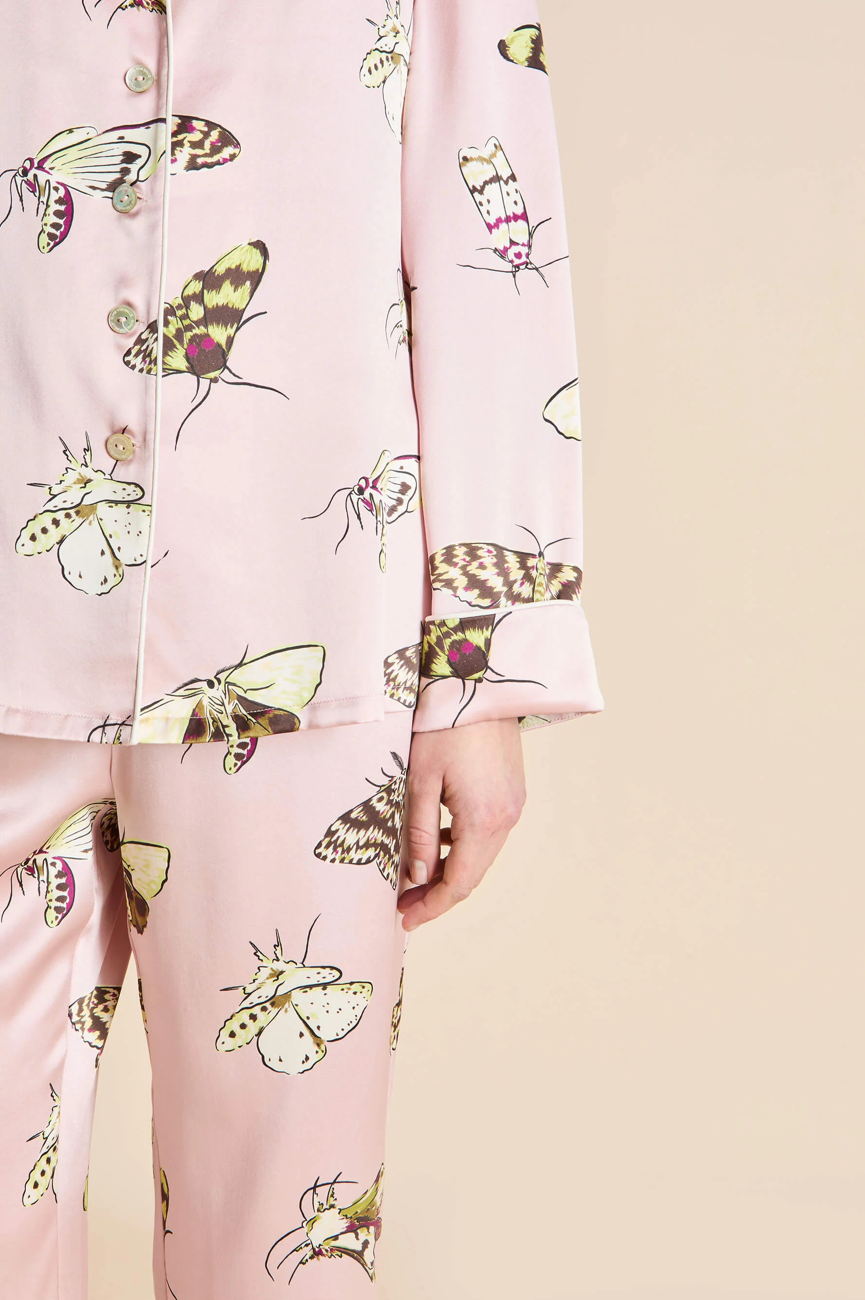 Lila Elda Pink Moth Pyjamas in Silk Satin - Image 5