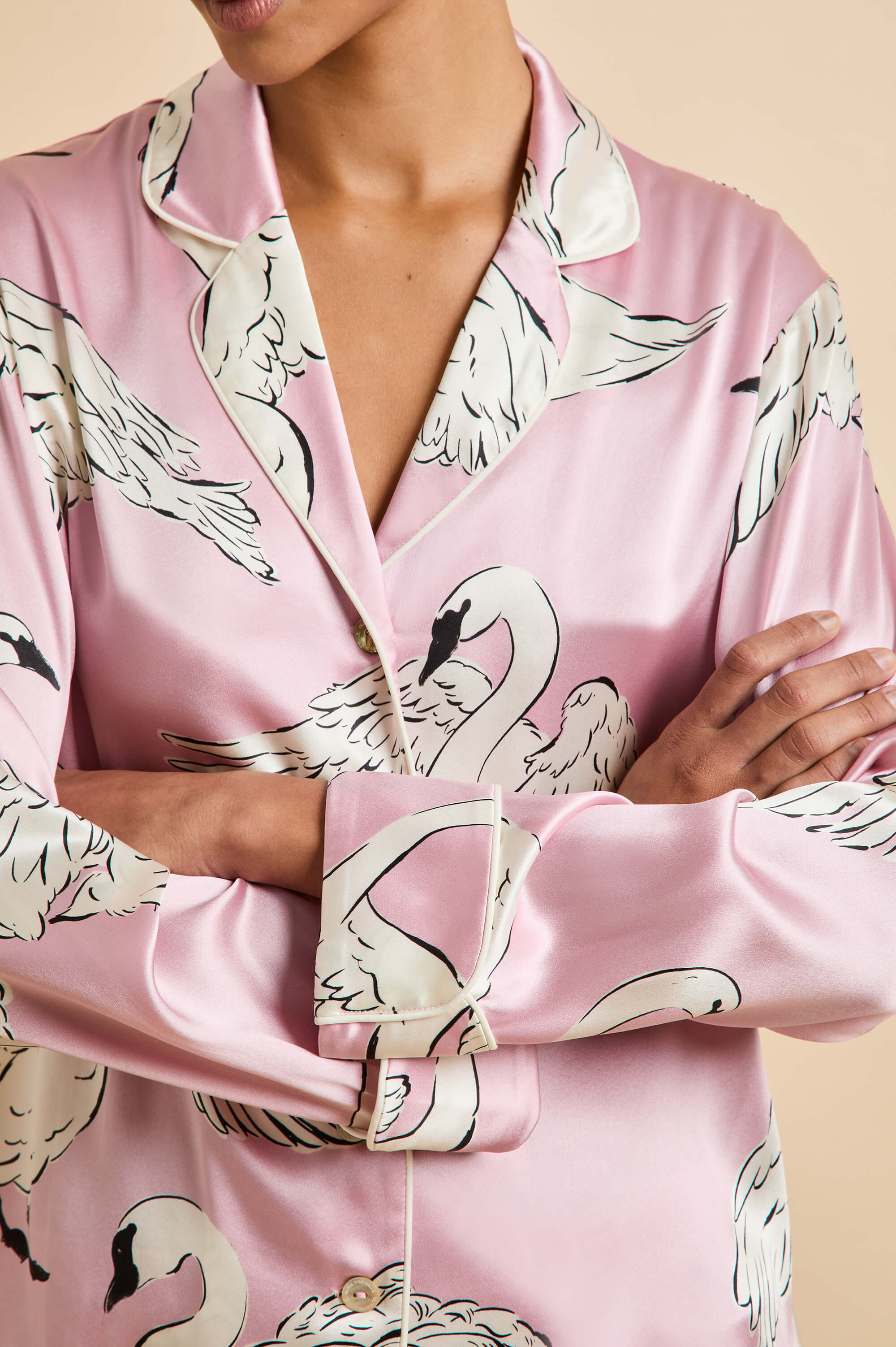 Lila Selene Pink Swan Pyjamas in Silk Satin - Image 4