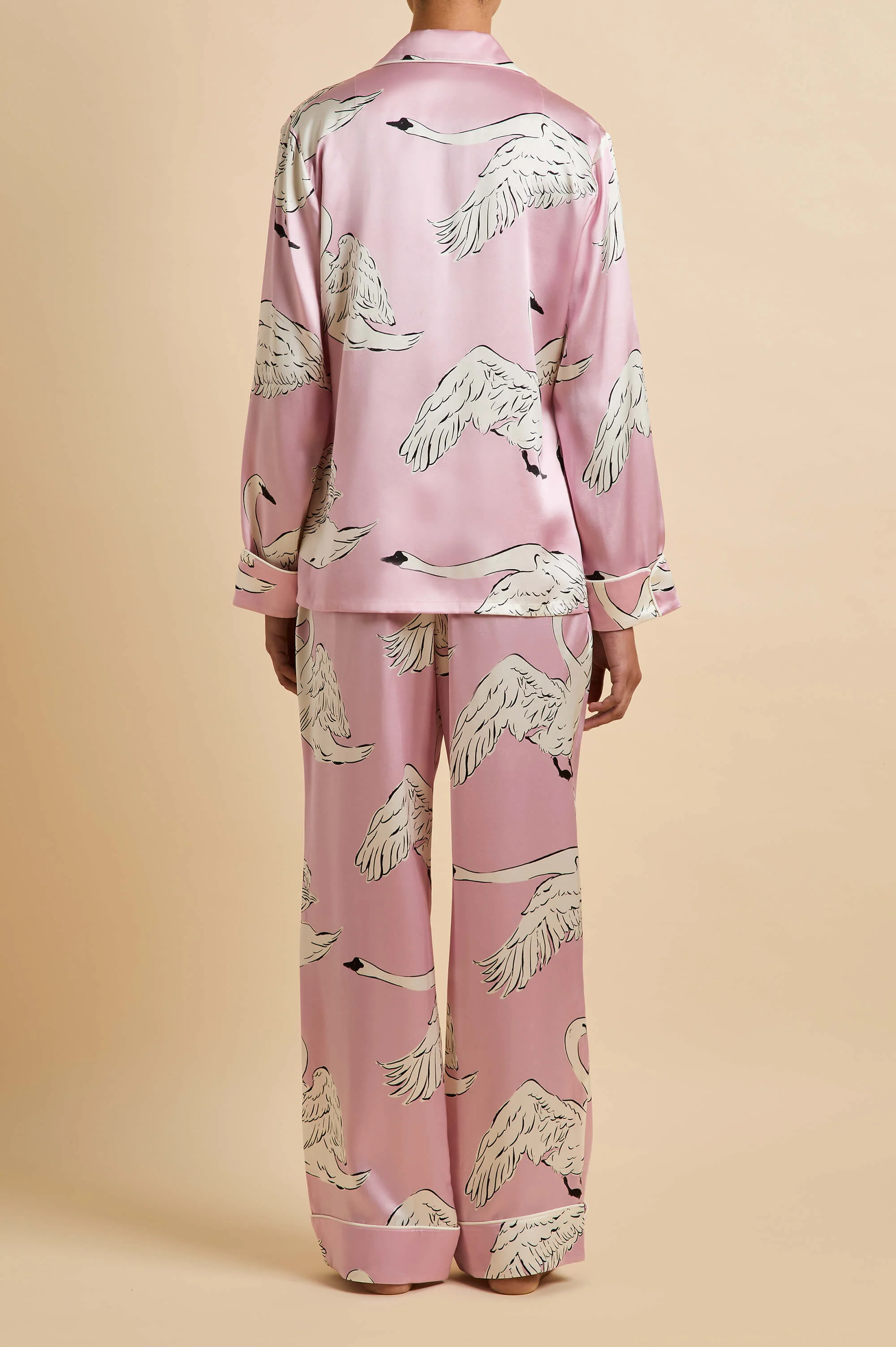 Lila Selene Pink Swan Pyjamas in Silk Satin - Image 5