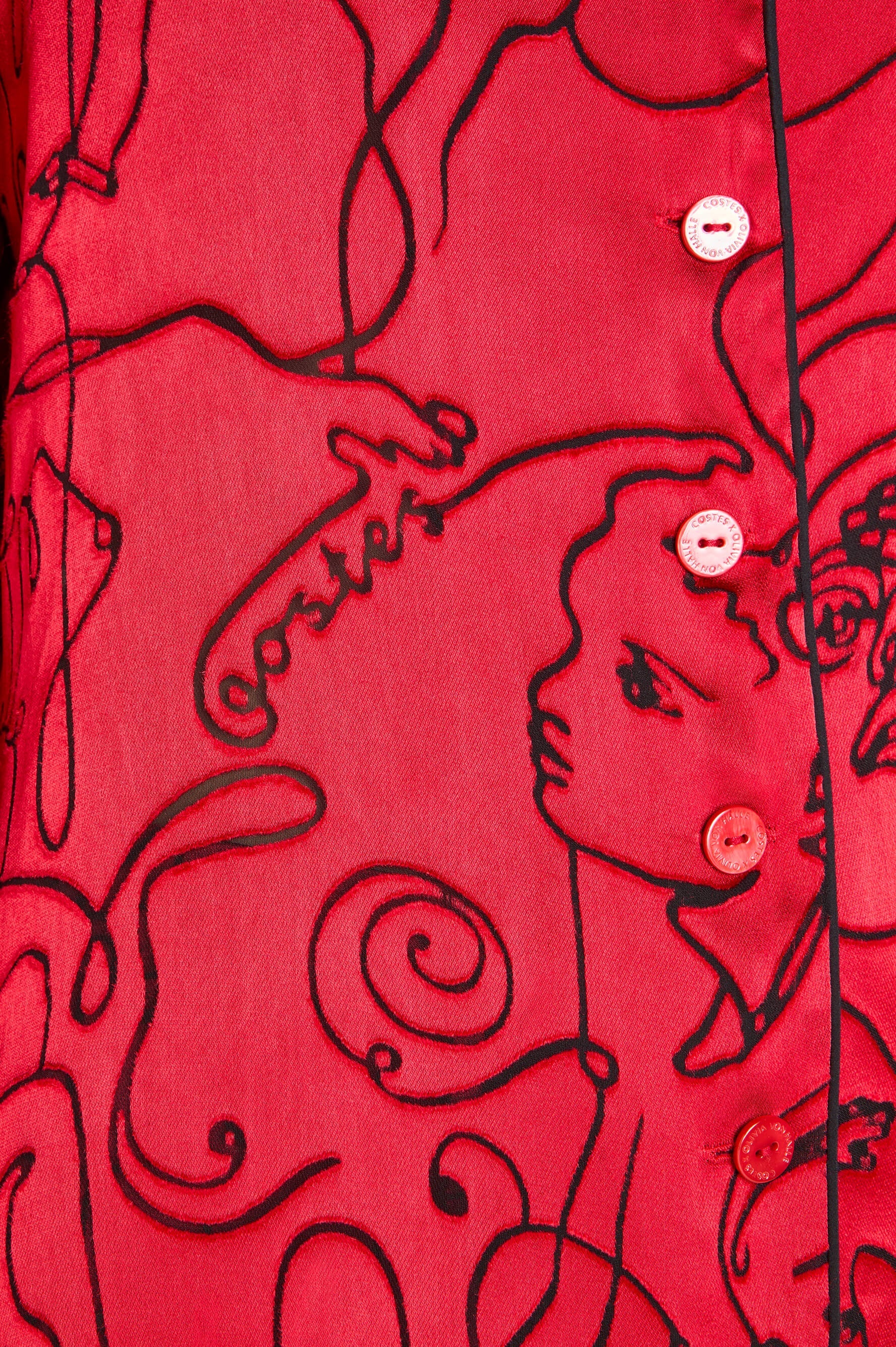 Lila Liaisons Red Figures Pyjamas in Silk Devoré - Image 6