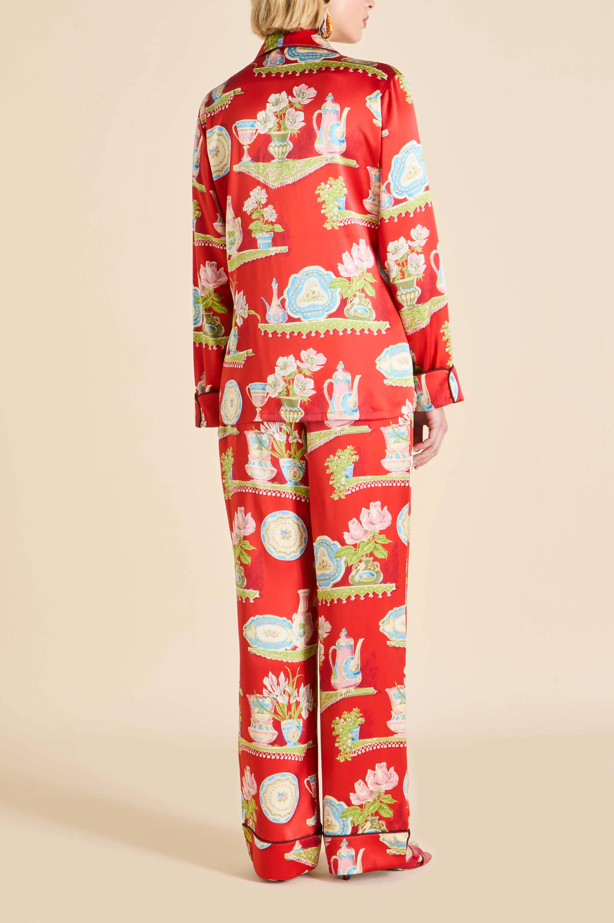 Lila Renata Red Plate Pyjamas in Silk Satin - Image 4