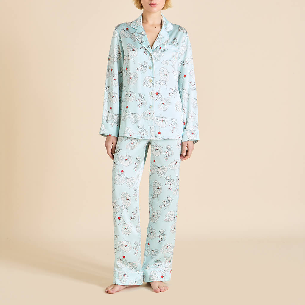 Lila Serafina Blue Floral Pyjamas in Silk Satin - Image 2