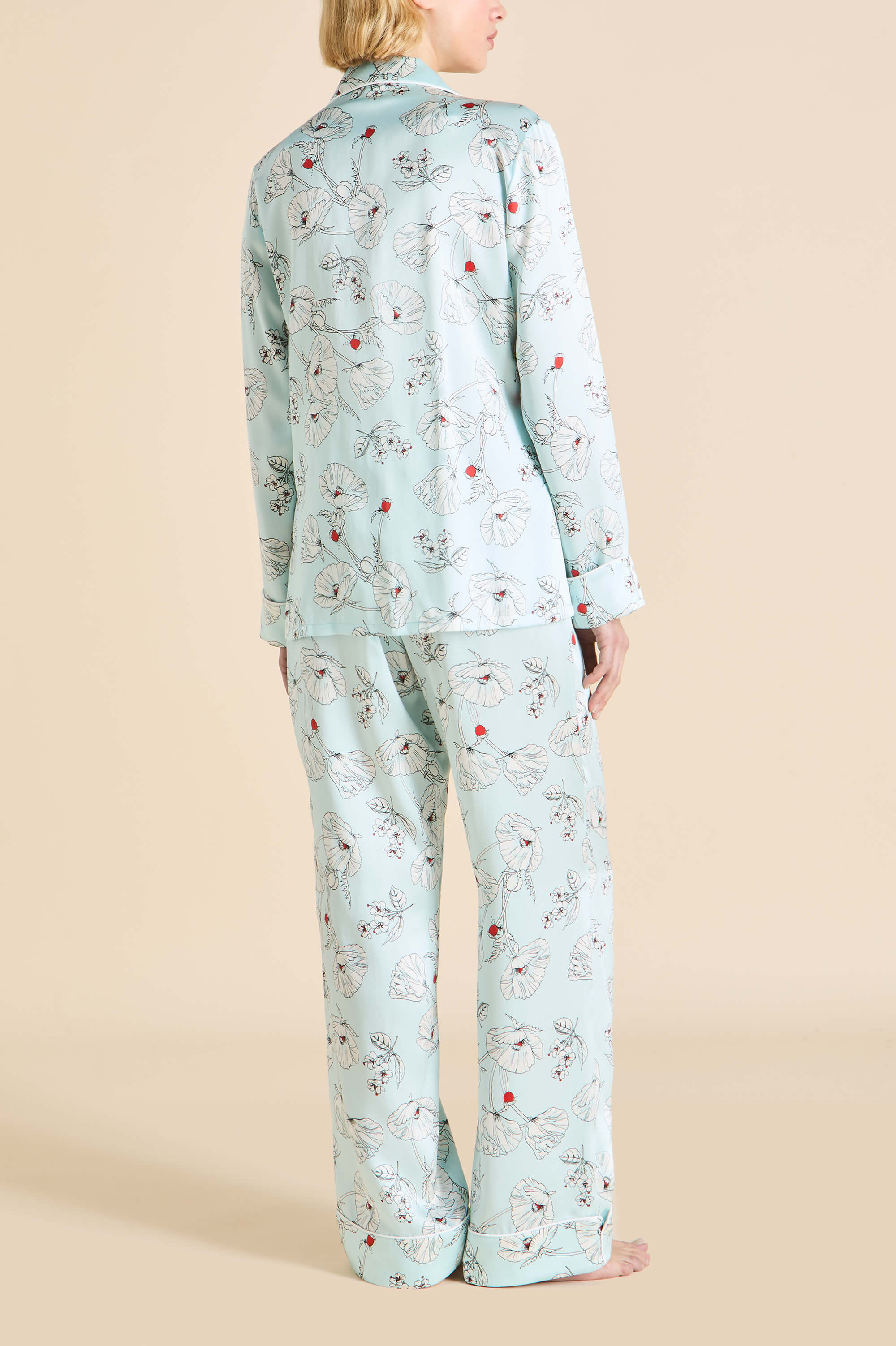 Lila Serafina Blue Floral Pyjamas in Silk Satin - Image 5