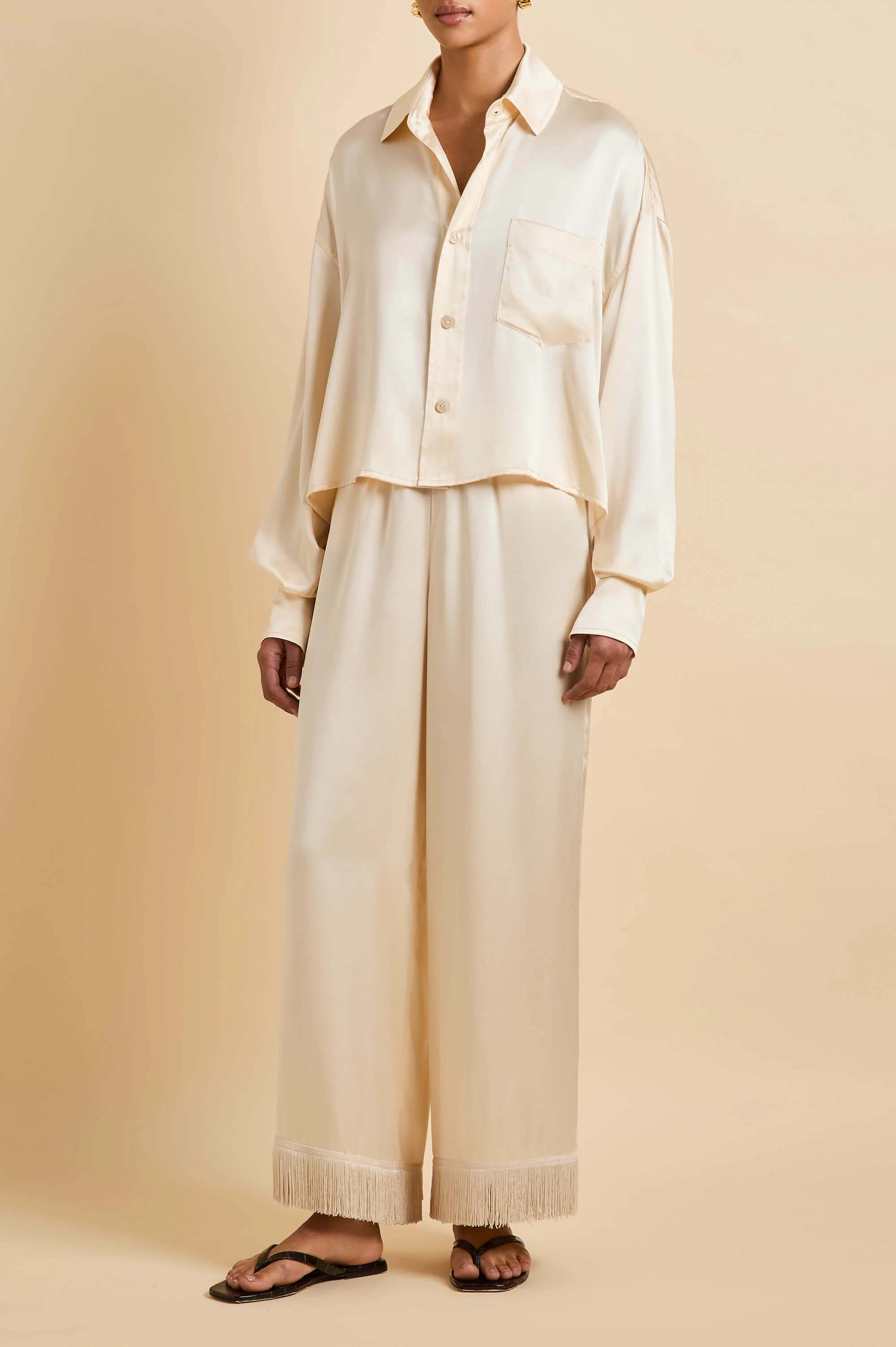 Lita Bone Cream Pyjamas in Silk Satin