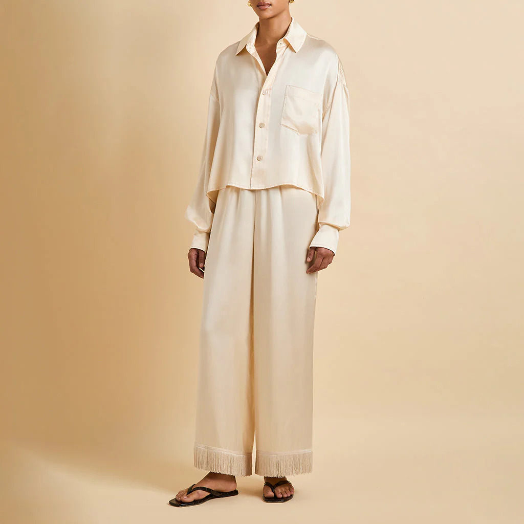 Lita Bone Cream Pyjamas in Silk Satin - Image 2