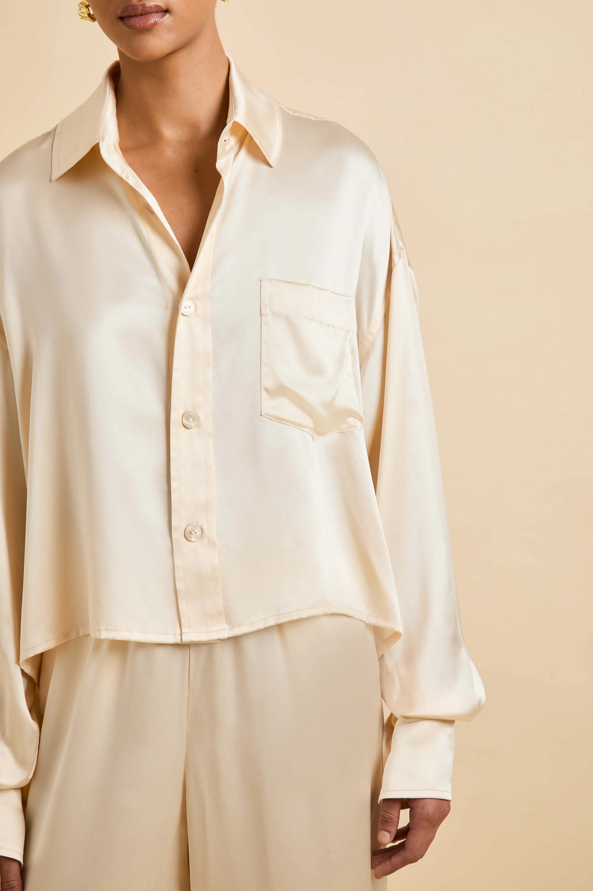 Lita Bone Cream Pyjamas in Silk Satin - Image 3
