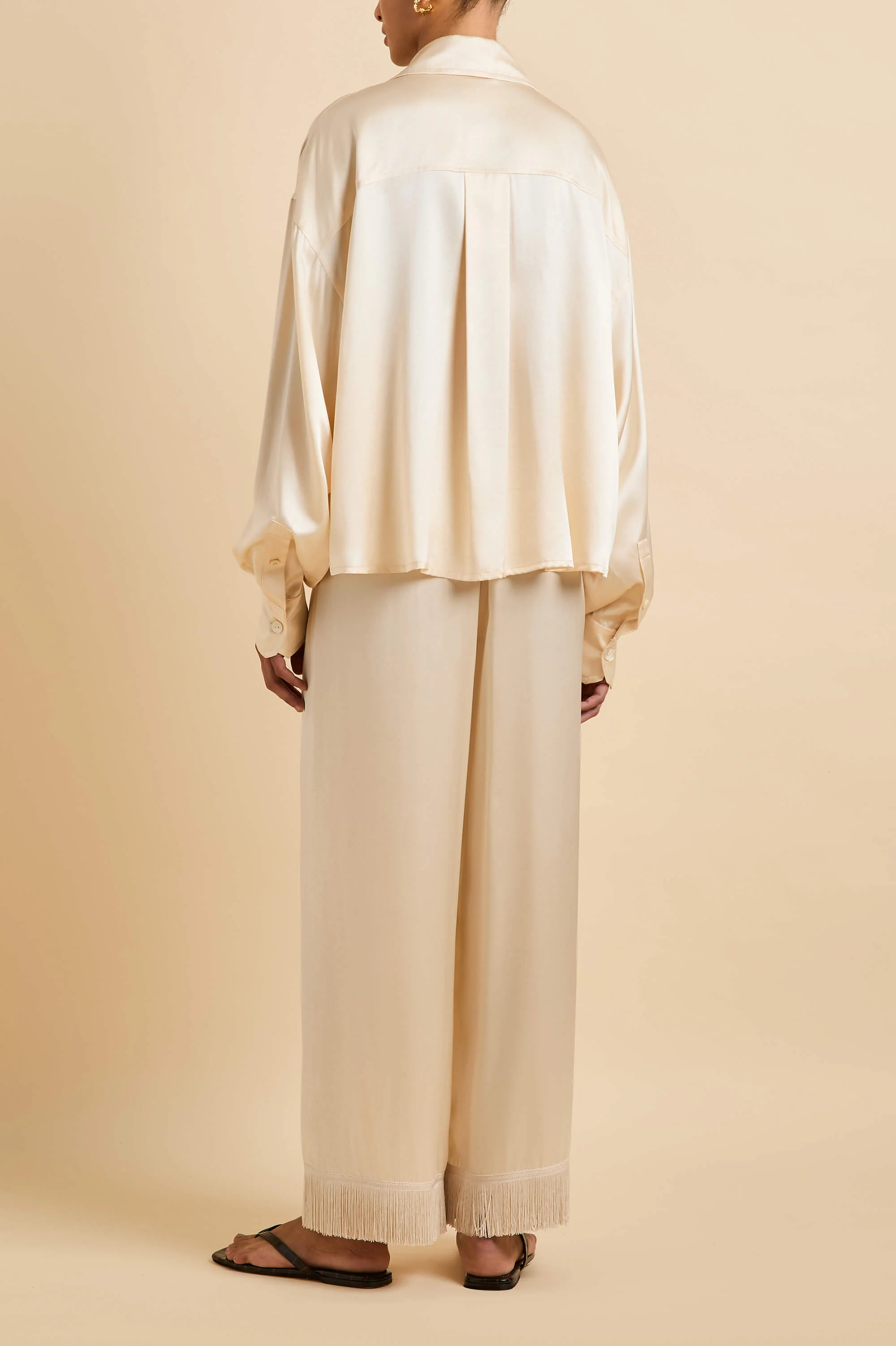 Lita Bone Cream Pyjamas in Silk Satin - Image 4