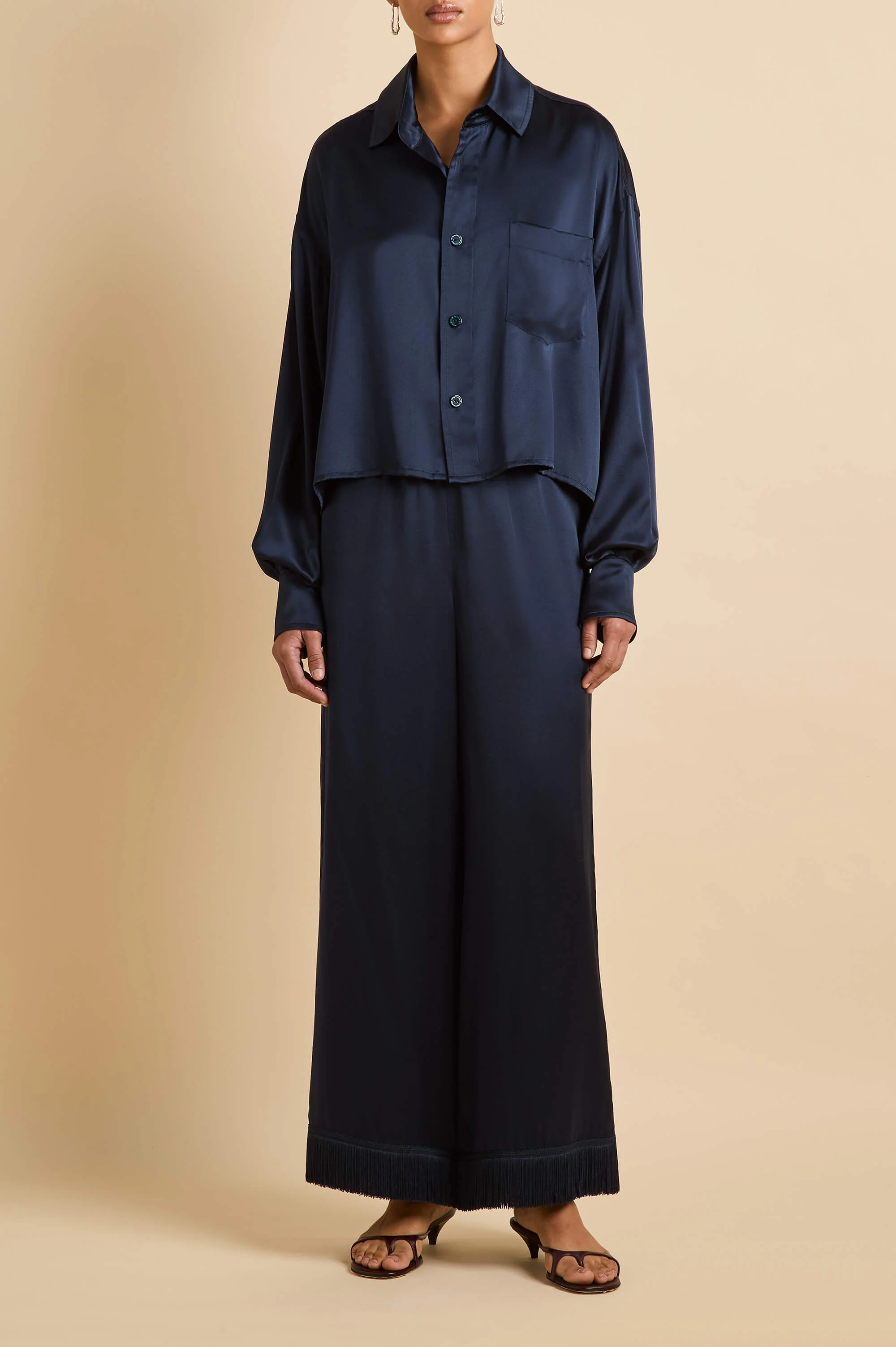 Lita Navy Pyjamas in Silk Satin