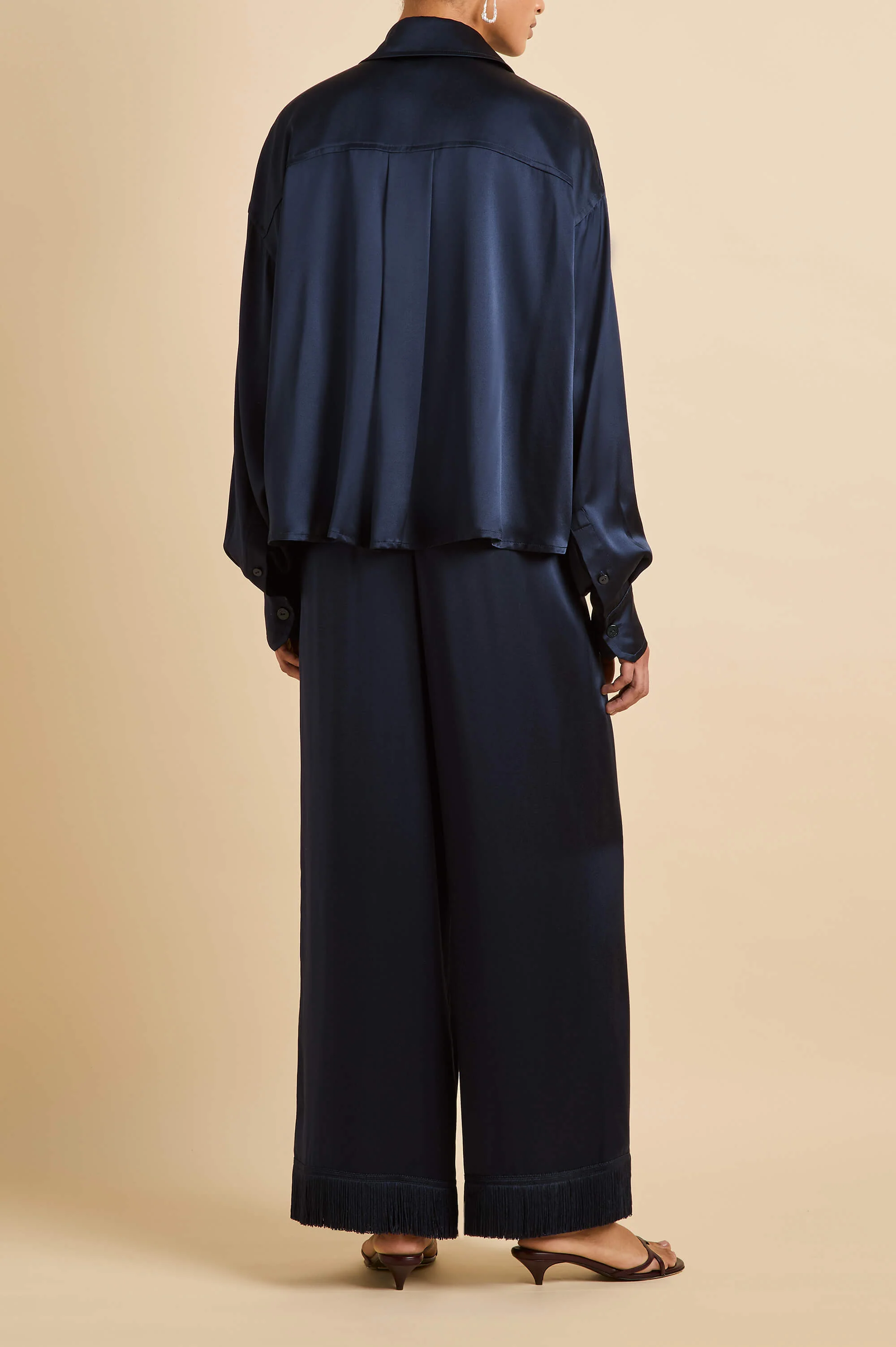 Lita Navy Pyjamas in Silk Satin - Image 5