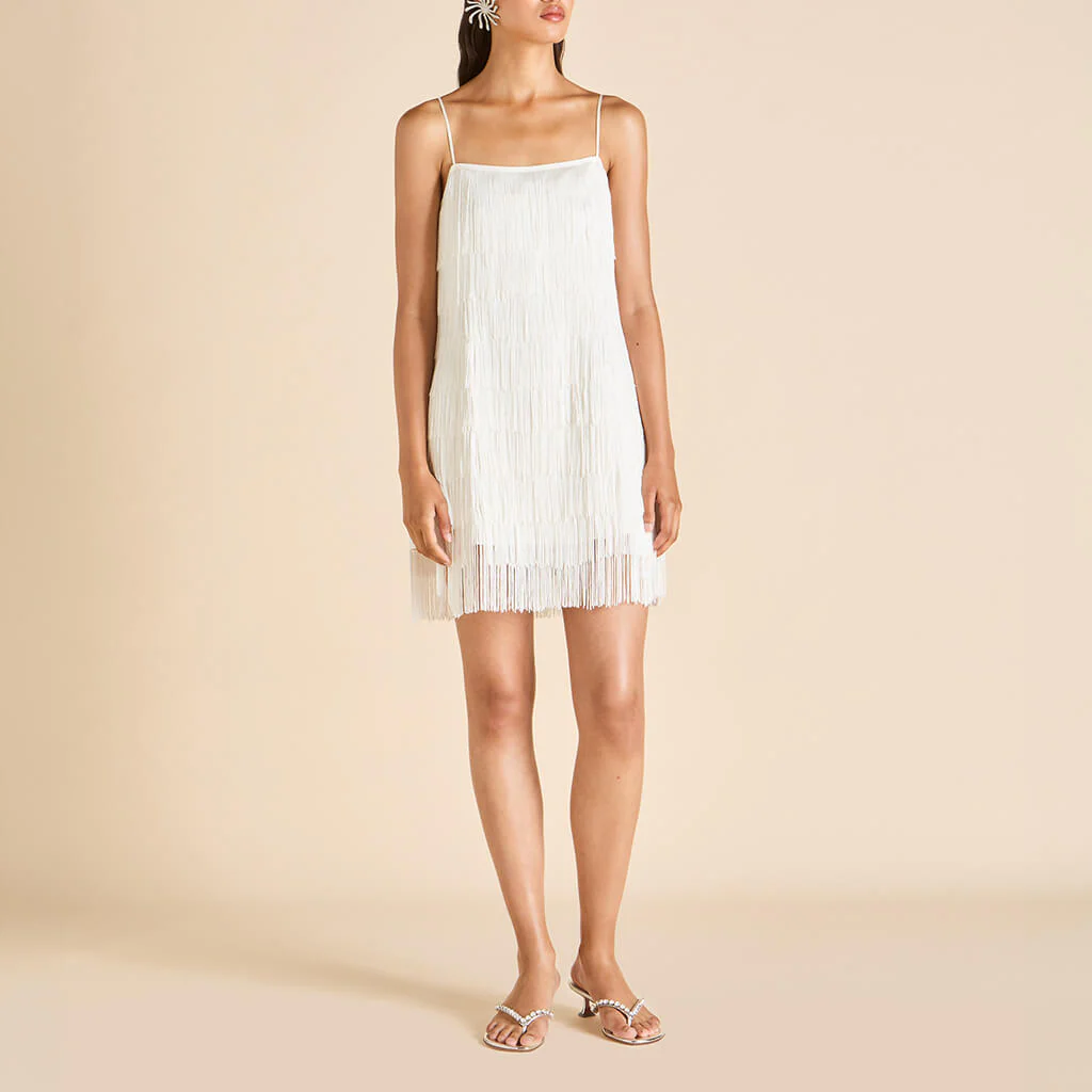 Lola Vivienne Ivory Fringe Slip Dress in Silk Satin - Image 2