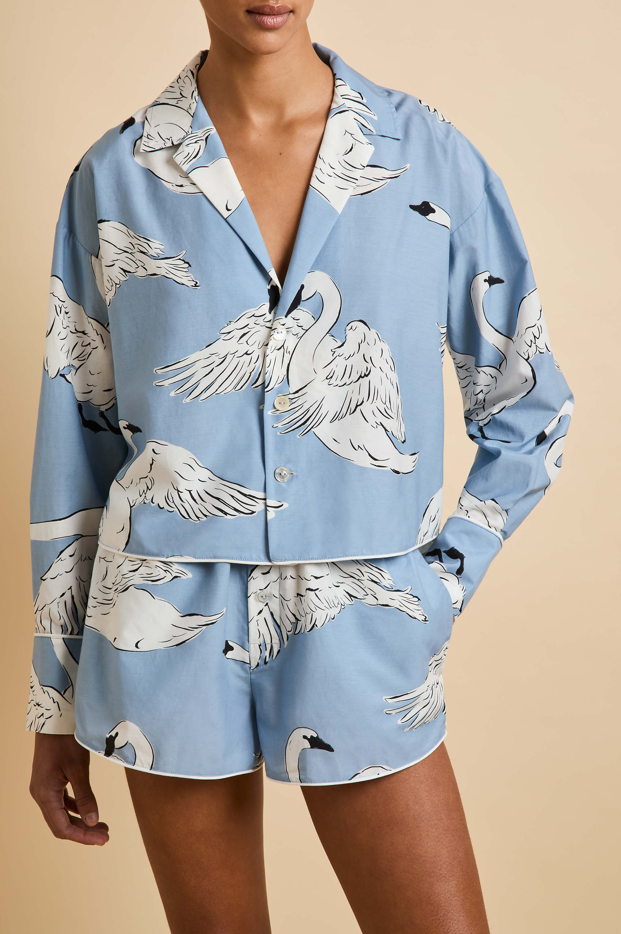 Lucia Laia Blue Swan Pyjamas in Cotton-Silk - Image 3