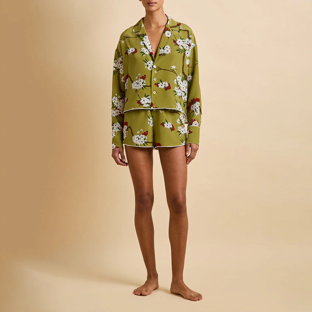 Lucia Cecille Green Blossom Pyjamas in Silk Crêpe de Chine - Image 2