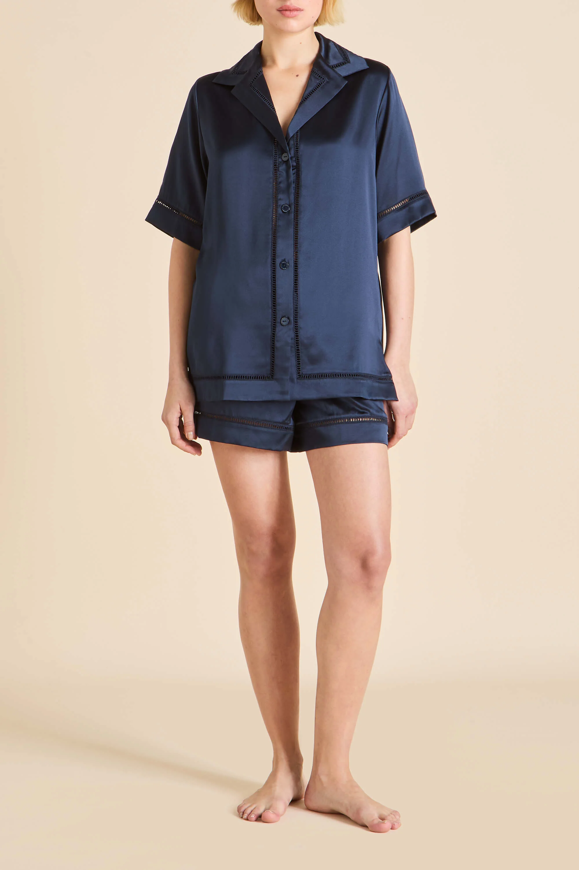 Marlene Navy Pyjamas in Silk Satin