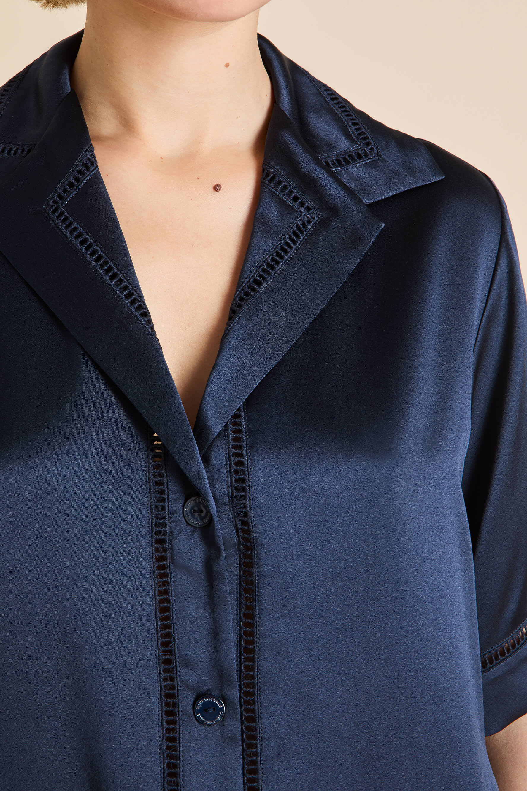 Marlene Navy Pyjamas in Silk Satin - Image 3