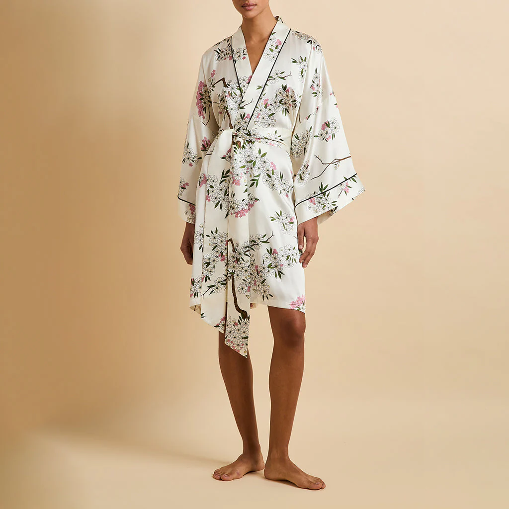 Mimi Ana Ivory Blossom Robe in Silk Satin - Image 2